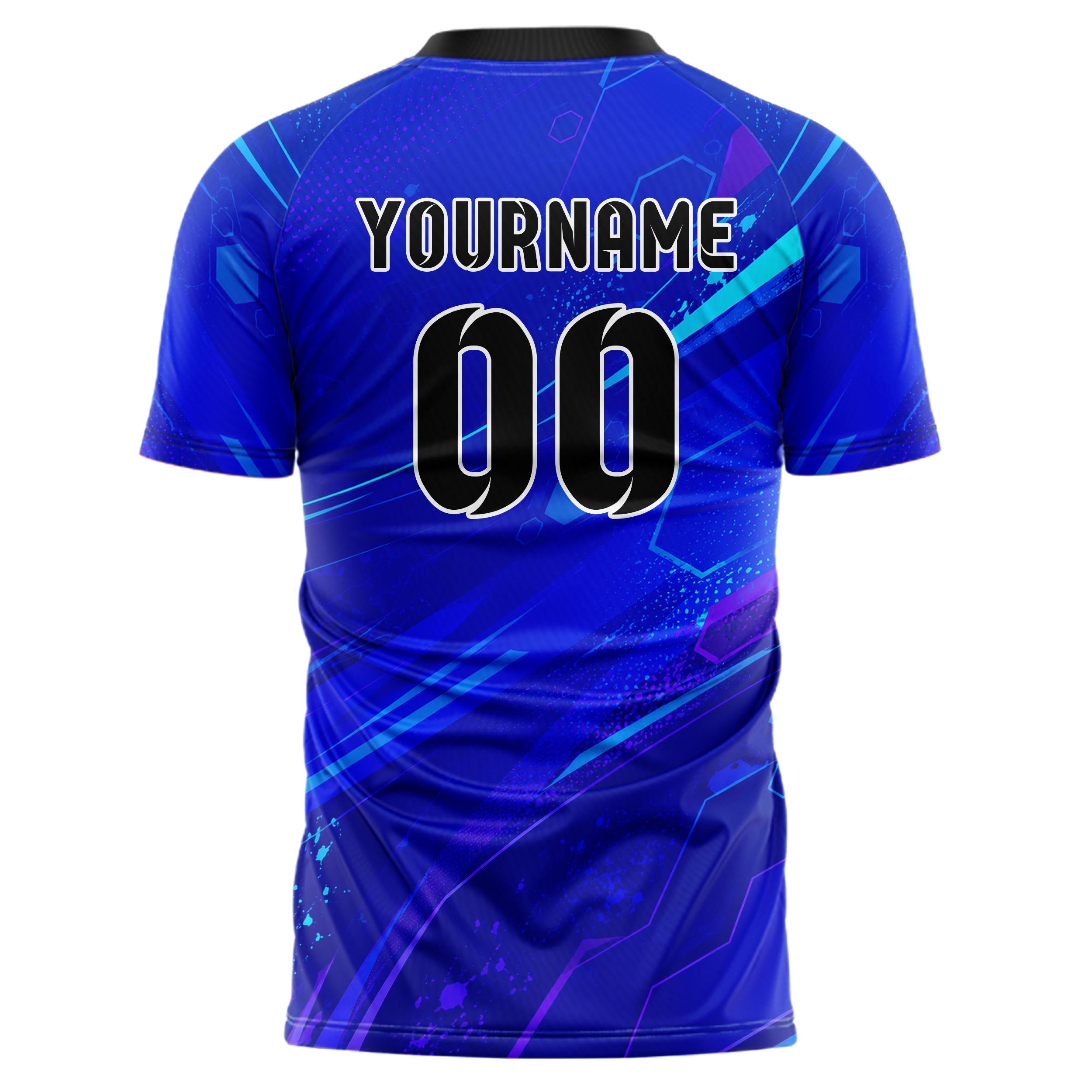 Royalblau lebendiges abstrakte Linien Hexagons Curve Lines Design 12-0533 individuelles Fußballtrikot back
