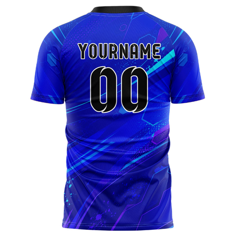 Royalblau lebendiges abstrakte Linien Hexagons Curve Lines Design 12-0533 individuelles Fußballtrikot back
