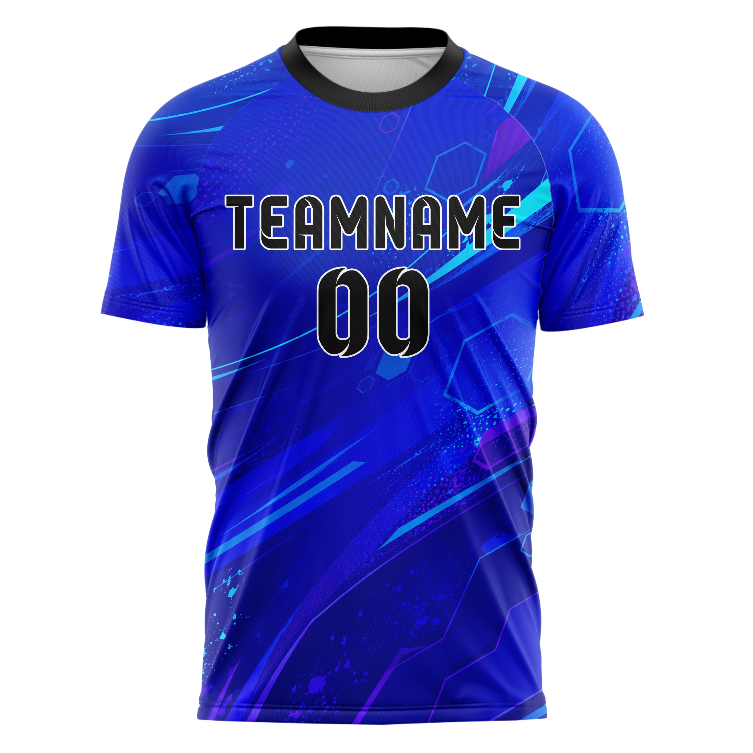 Royalblau lebendiges abstrakte Linien Hexagons Curve Lines Design 12-0533 individuelles Fußballtrikot front