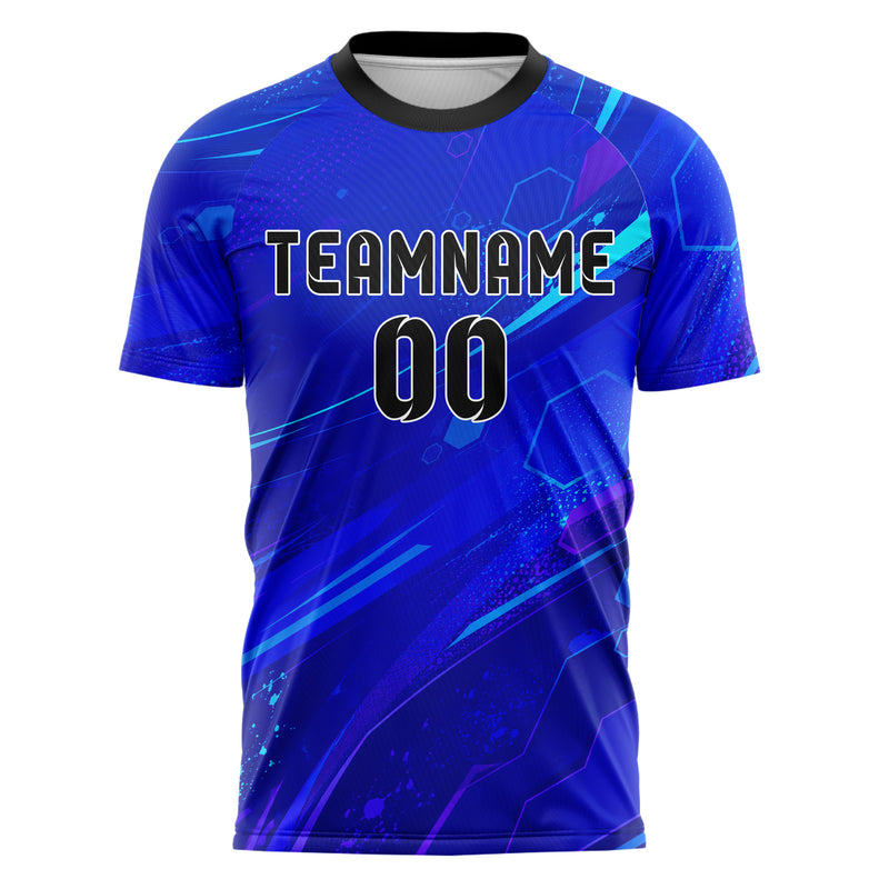 Royalblau lebendiges abstrakte Linien Hexagons Curve Lines Design 12-0533 individuelles Fußballtrikot front