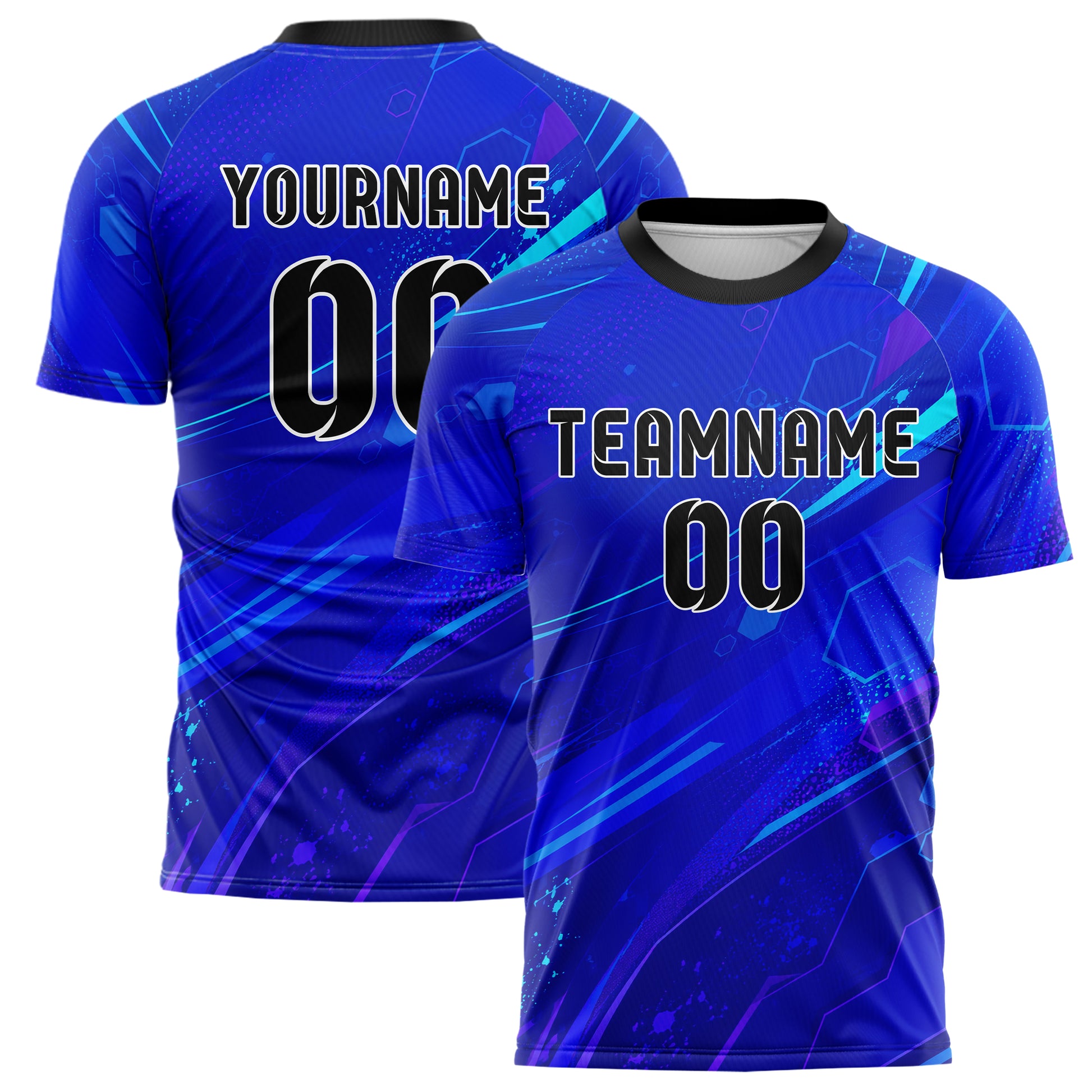 Royalblau lebendiges abstrakte Linien Hexagons Curve Lines Design 12-0533 individuelles Fußballtrikot main