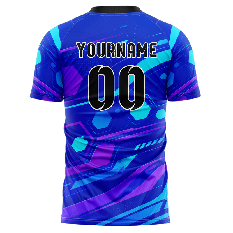 Royalblau lebendiges abstrakte Linien Hexagons Curve Lines Design 12-0557 individuelles Fußballtrikot back