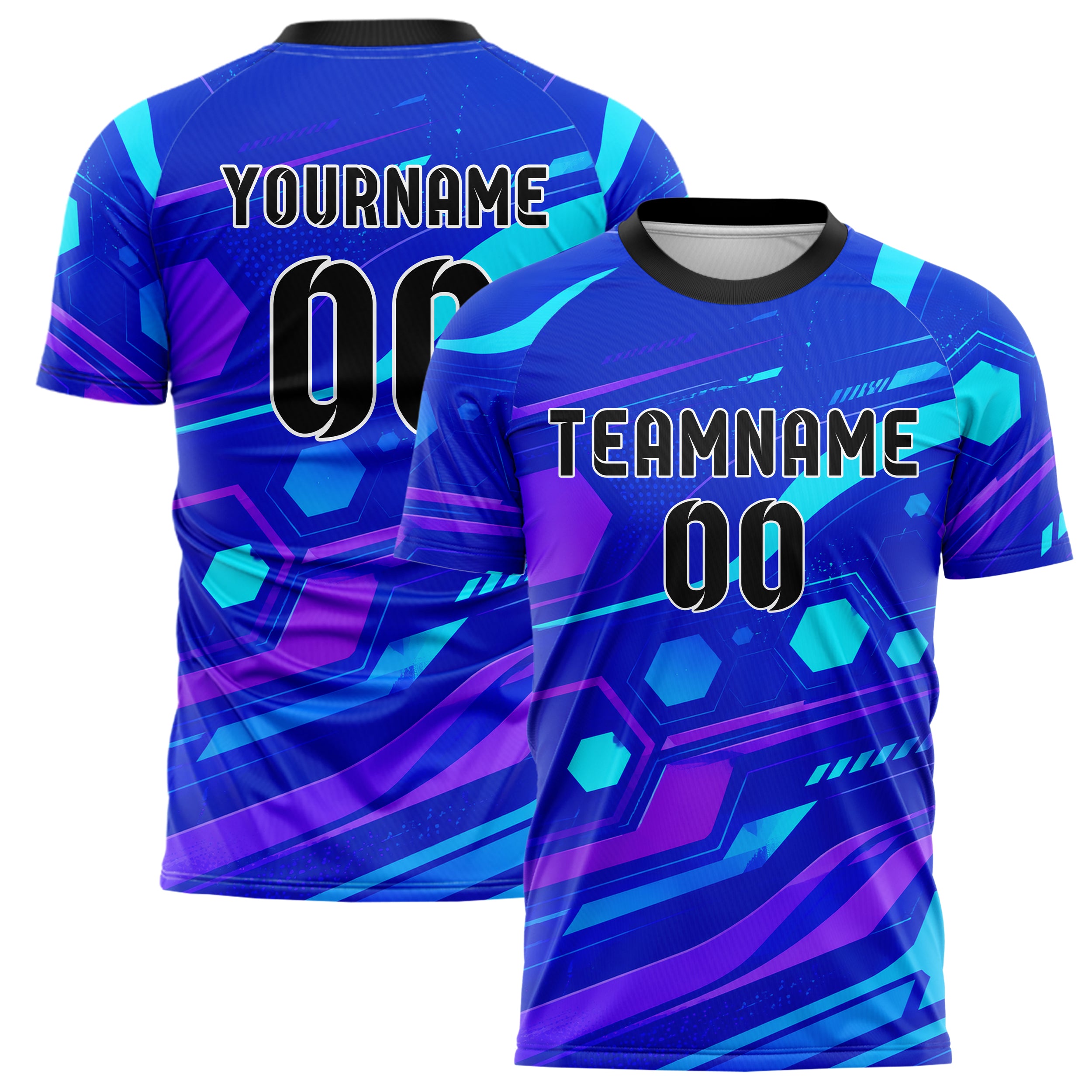 Royalblau lebendiges abstrakte Linien Hexagons Curve Lines Design 12-0557 individuelles Fußballtrikot main