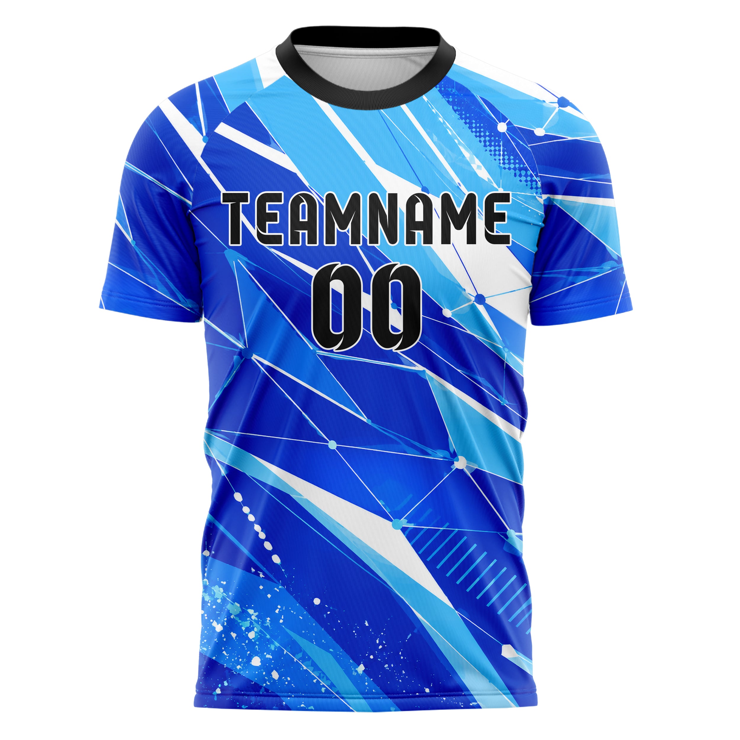 Royalblau lebendiges abstrakte Linien Network Web Design 12-0271 individuelles Fußballtrikot front