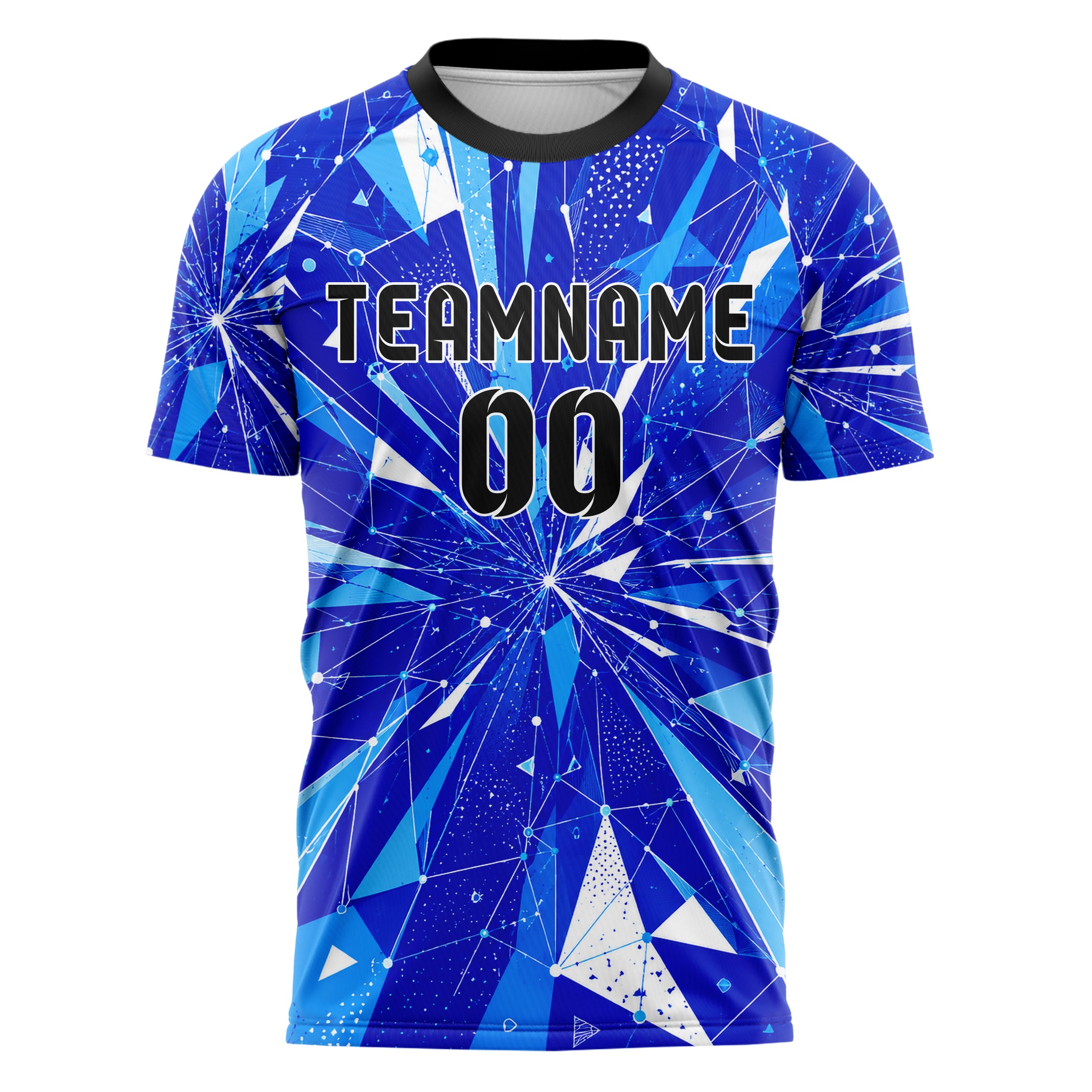 Royalblau lebendiges abstrakte Linien Network Web Design 12-0511 individuelles Fußballtrikot front