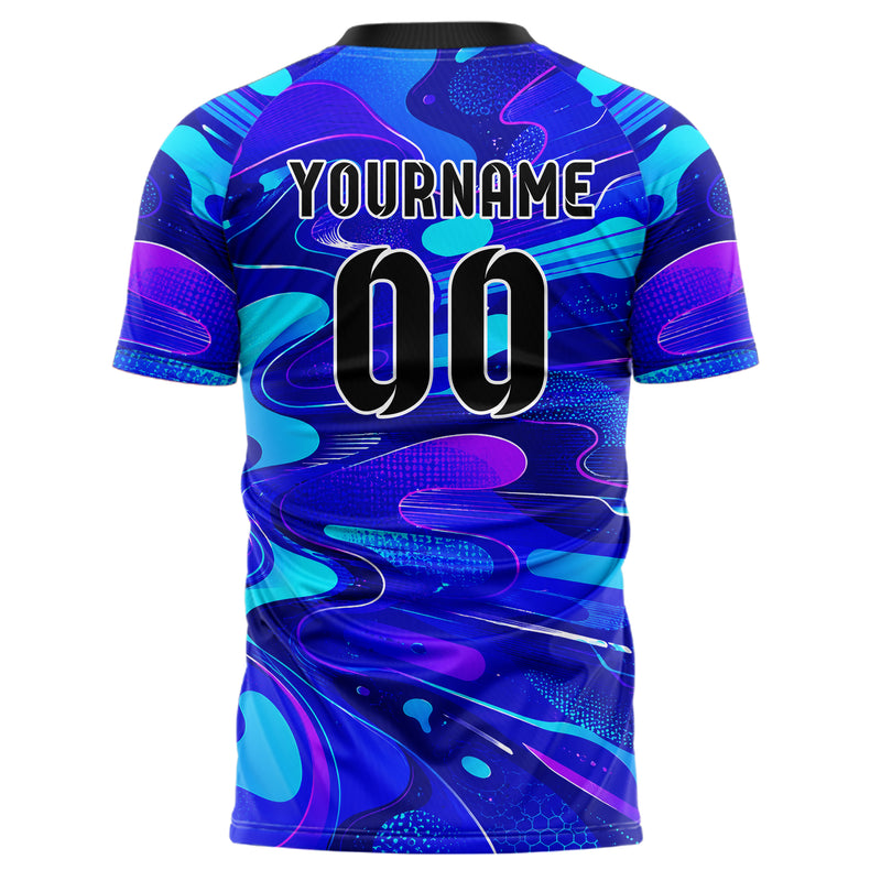 Royalblau lebendiges abstrakte Linien Organic Blobs Outline Design 12-0044 individuelles Fußballtrikot back