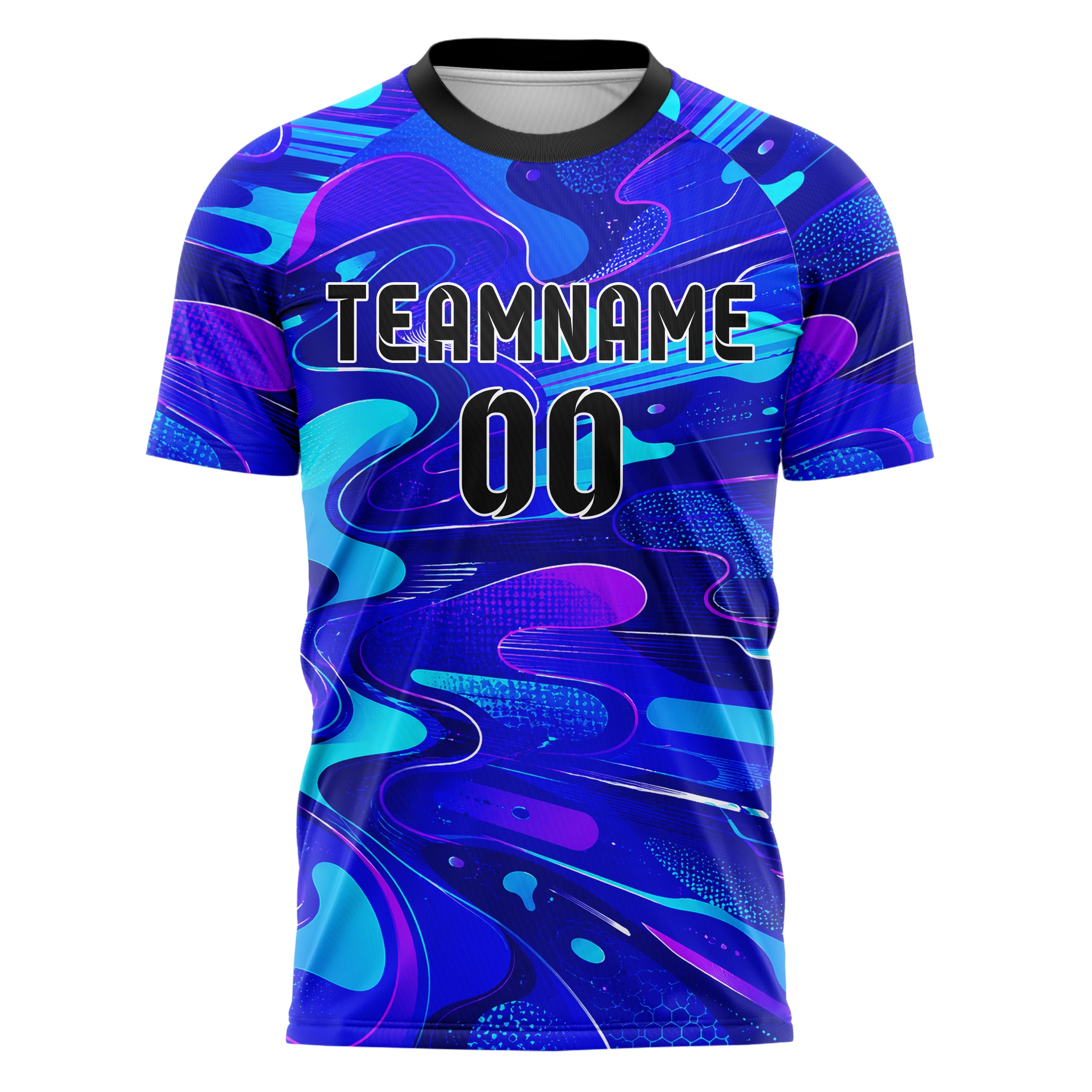 Royalblau lebendiges abstrakte Linien Organic Blobs Outline Design 12-0044 individuelles Fußballtrikot front