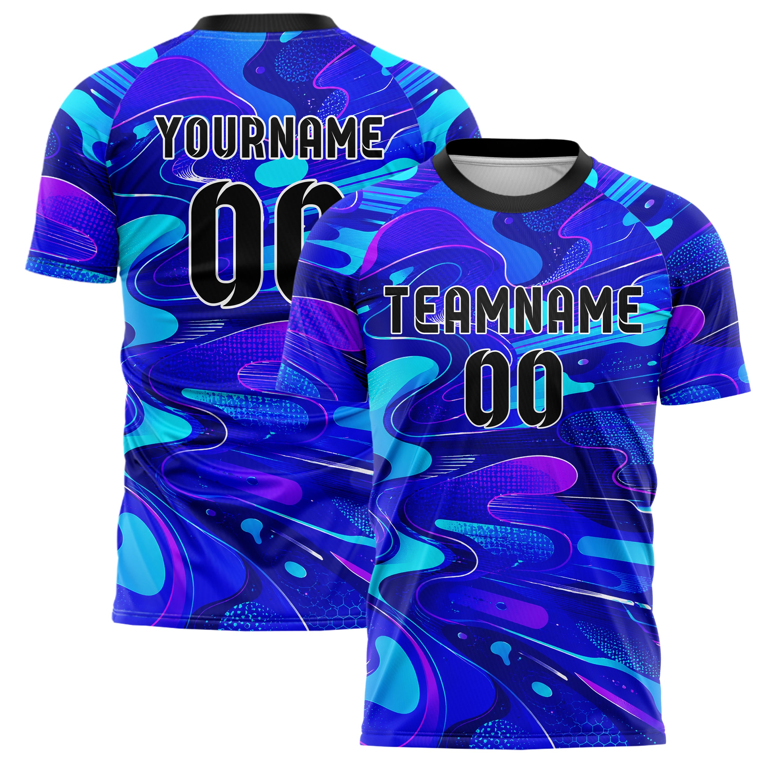 Royalblau lebendiges abstrakte Linien Organic Blobs Outline Design 12-0044 individuelles Fußballtrikot main