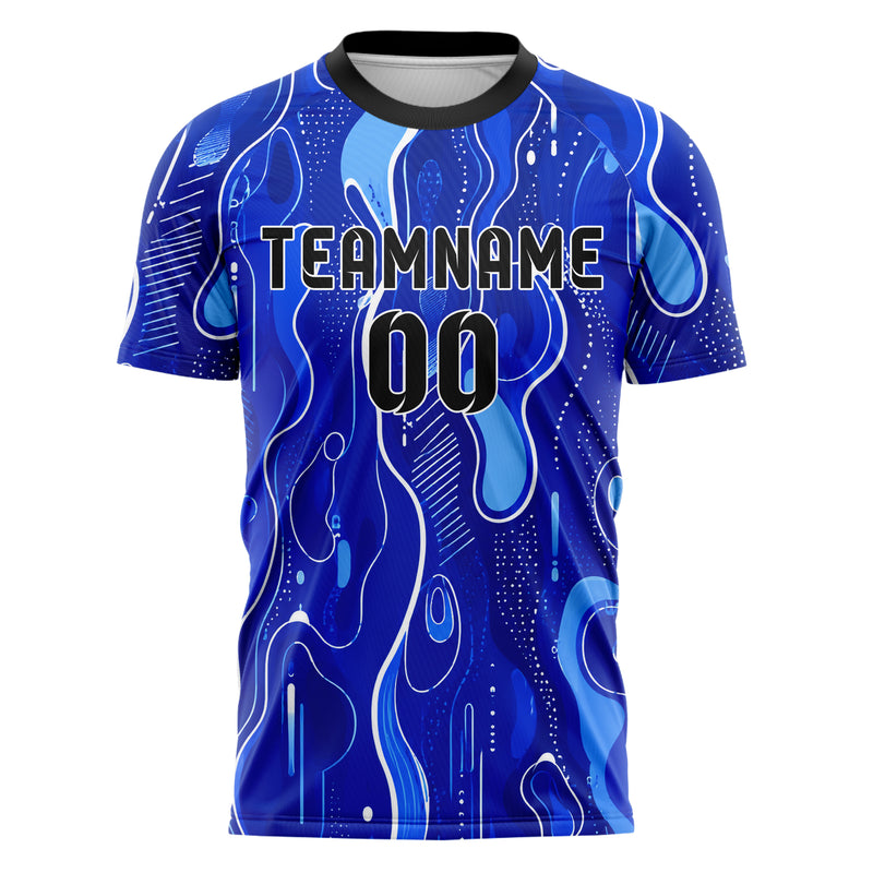 Royalblau lebendiges abstrakte Linien Organic Blobs Outline Design 12-0076 individuelles Fußballtrikot front