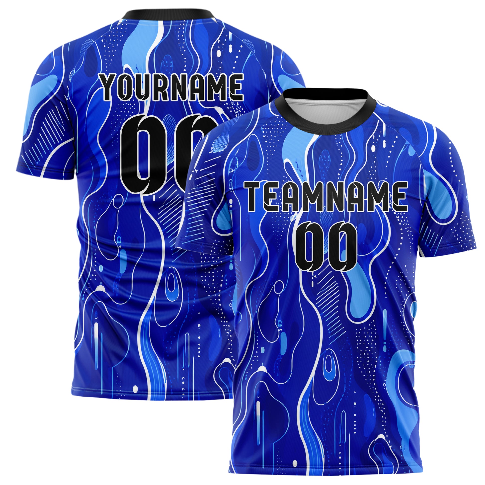 Royalblau lebendiges abstrakte Linien Organic Blobs Outline Design 12-0076 individuelles Fußballtrikot main
