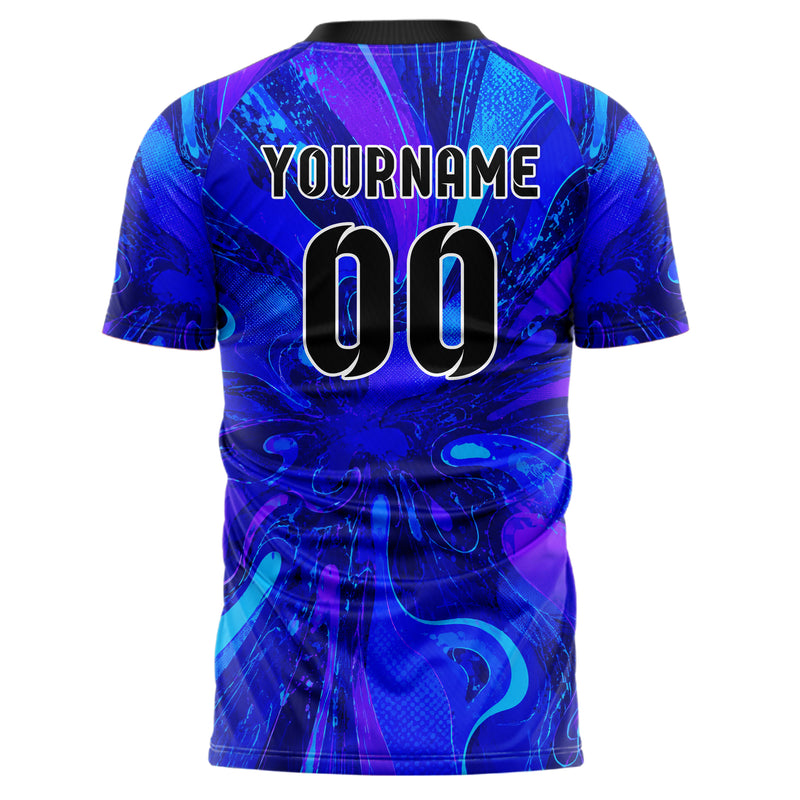 Royalblau lebendiges abstrakte Linien Organic Blobs Outline Design 12-0284 individuelles Fußballtrikot back