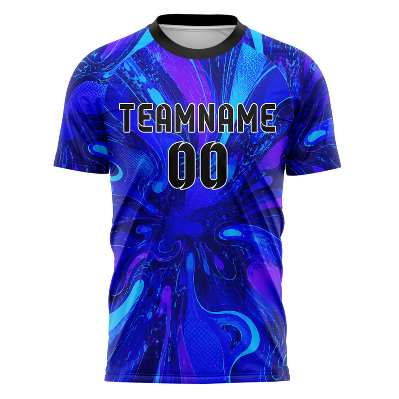 Royalblau lebendiges abstrakte Linien Organic Blobs Outline Design 12-0284 individuelles Fußballtrikot front