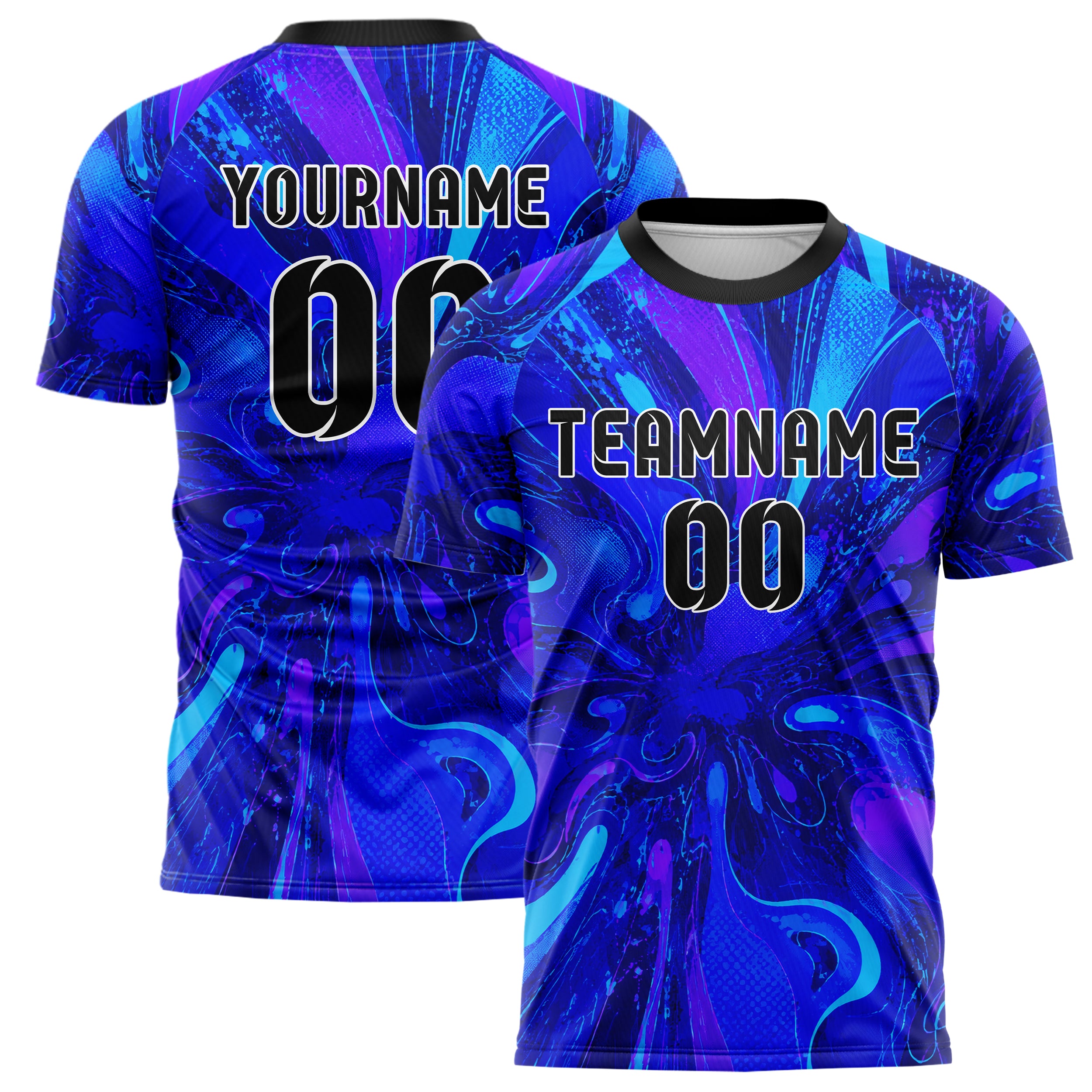 Royalblau lebendiges abstrakte Linien Organic Blobs Outline Design 12-0284 individuelles Fußballtrikot main