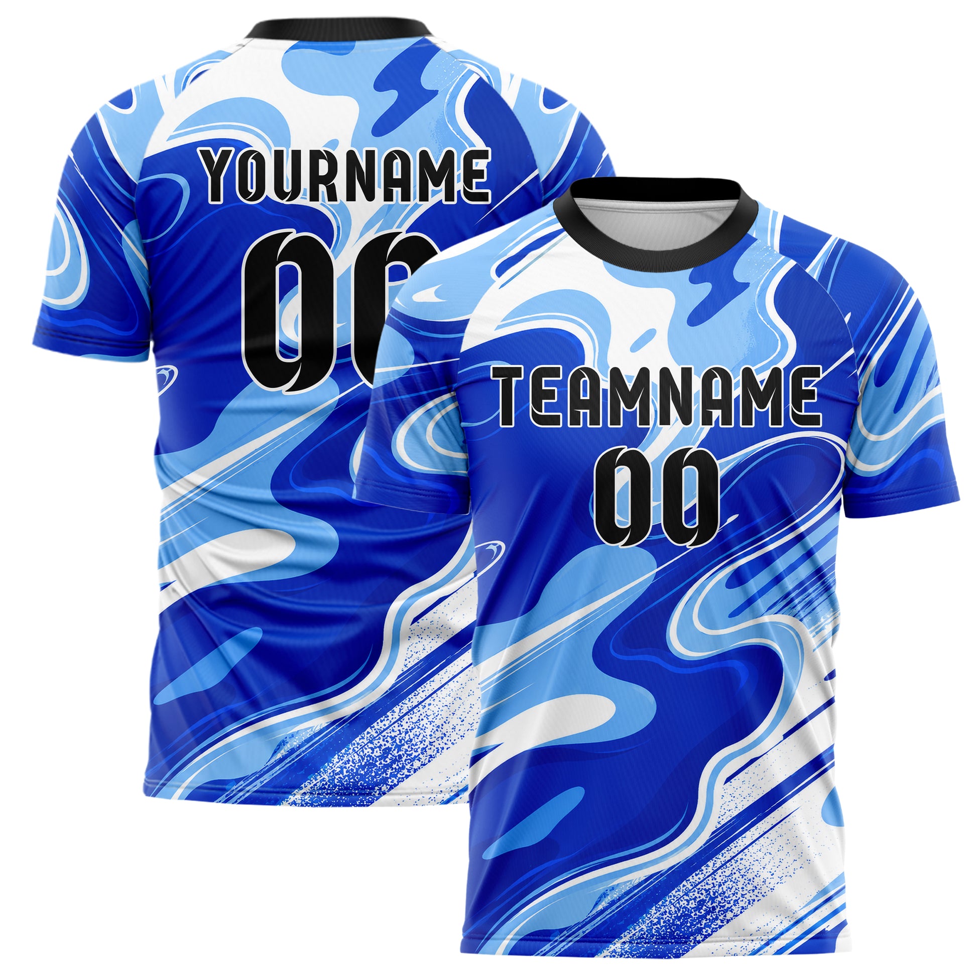Royalblau lebendiges abstrakte Linien Organic Blobs Outline Design 12-0484 individuelles Fußballtrikot main