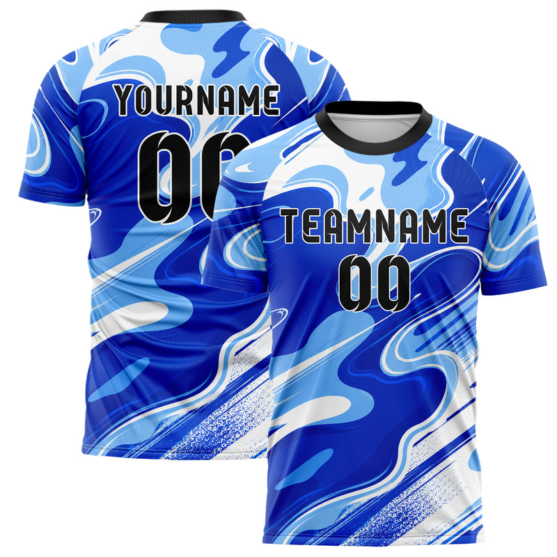 Royalblau lebendiges abstrakte Linien Organic Blobs Outline Design 12-0484 individuelles Fußballtrikot main