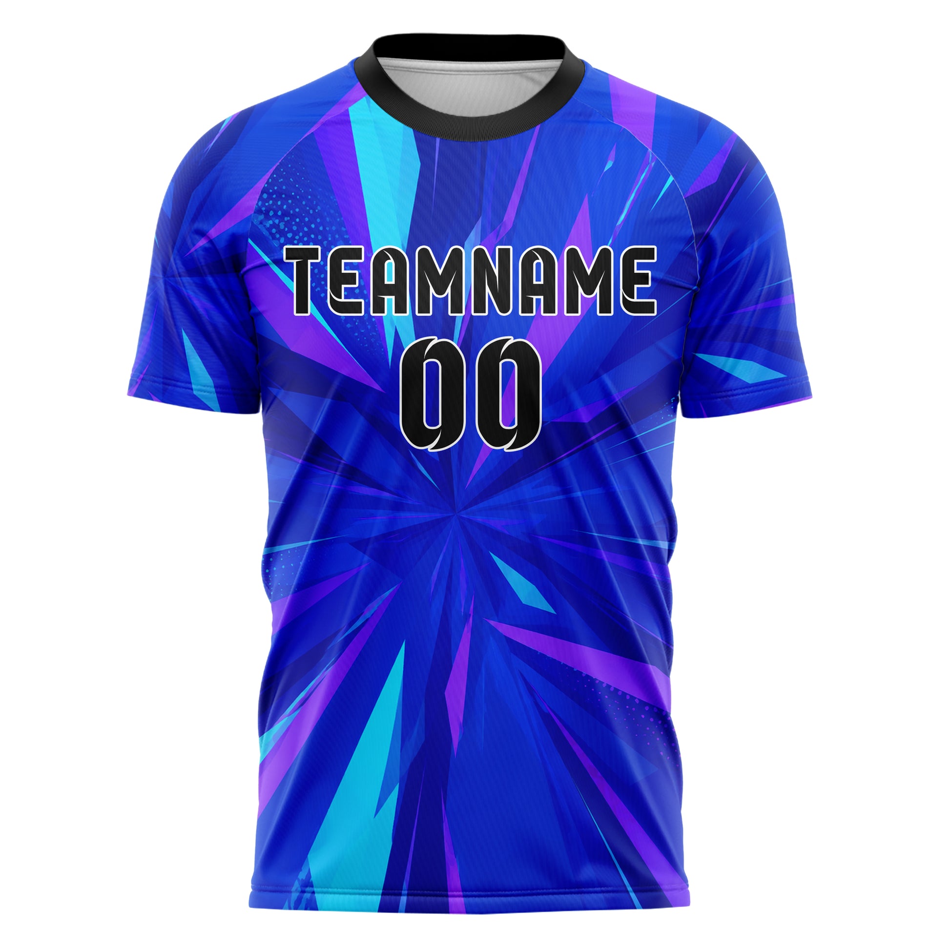 Royalblau lebendiges abstrakte Linien Polygon Shards Design 12-0050 individuelles Fußballtrikot front