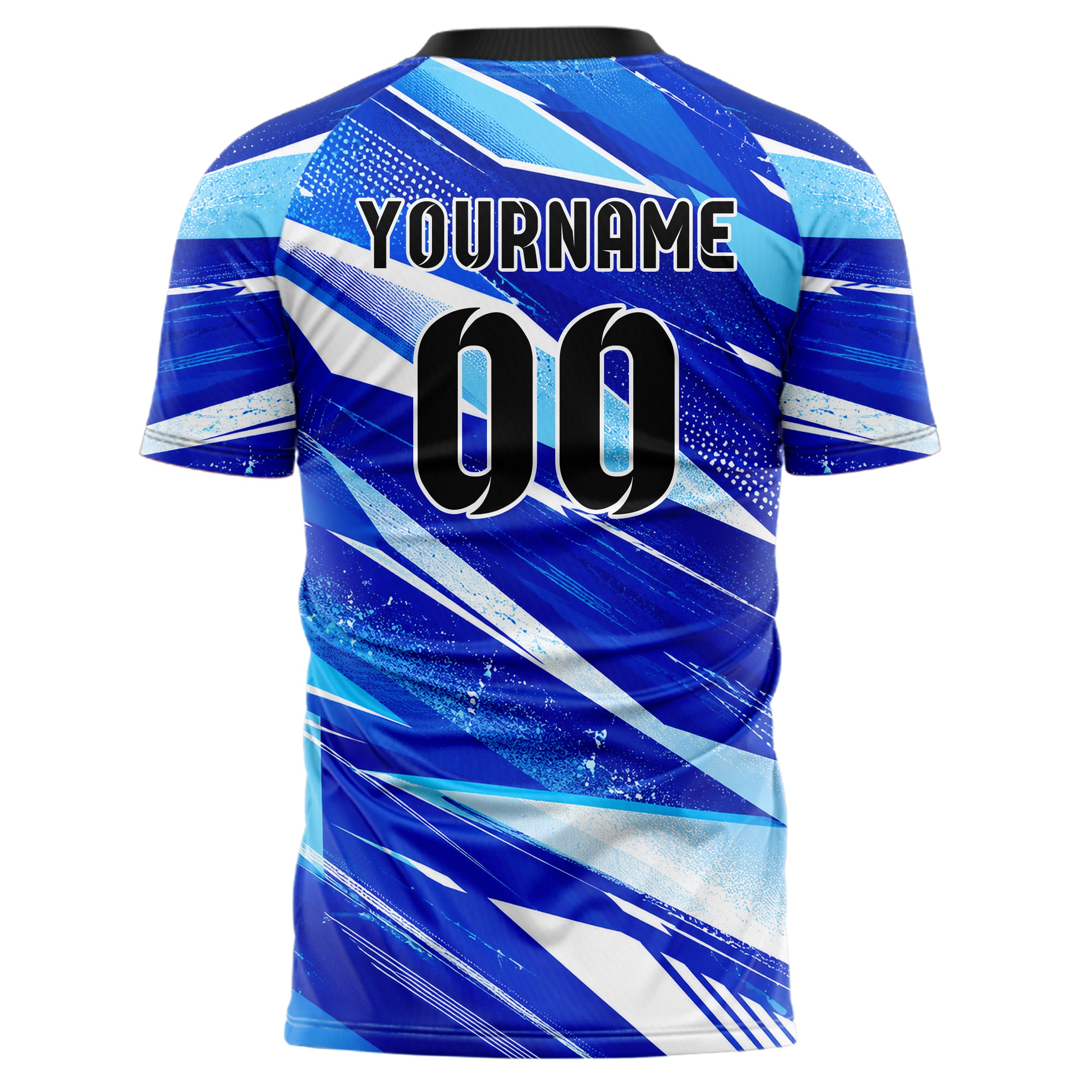 Royalblau lebendiges abstrakte Linien Polygon Shards Design 12-0250 individuelles Fußballtrikot back