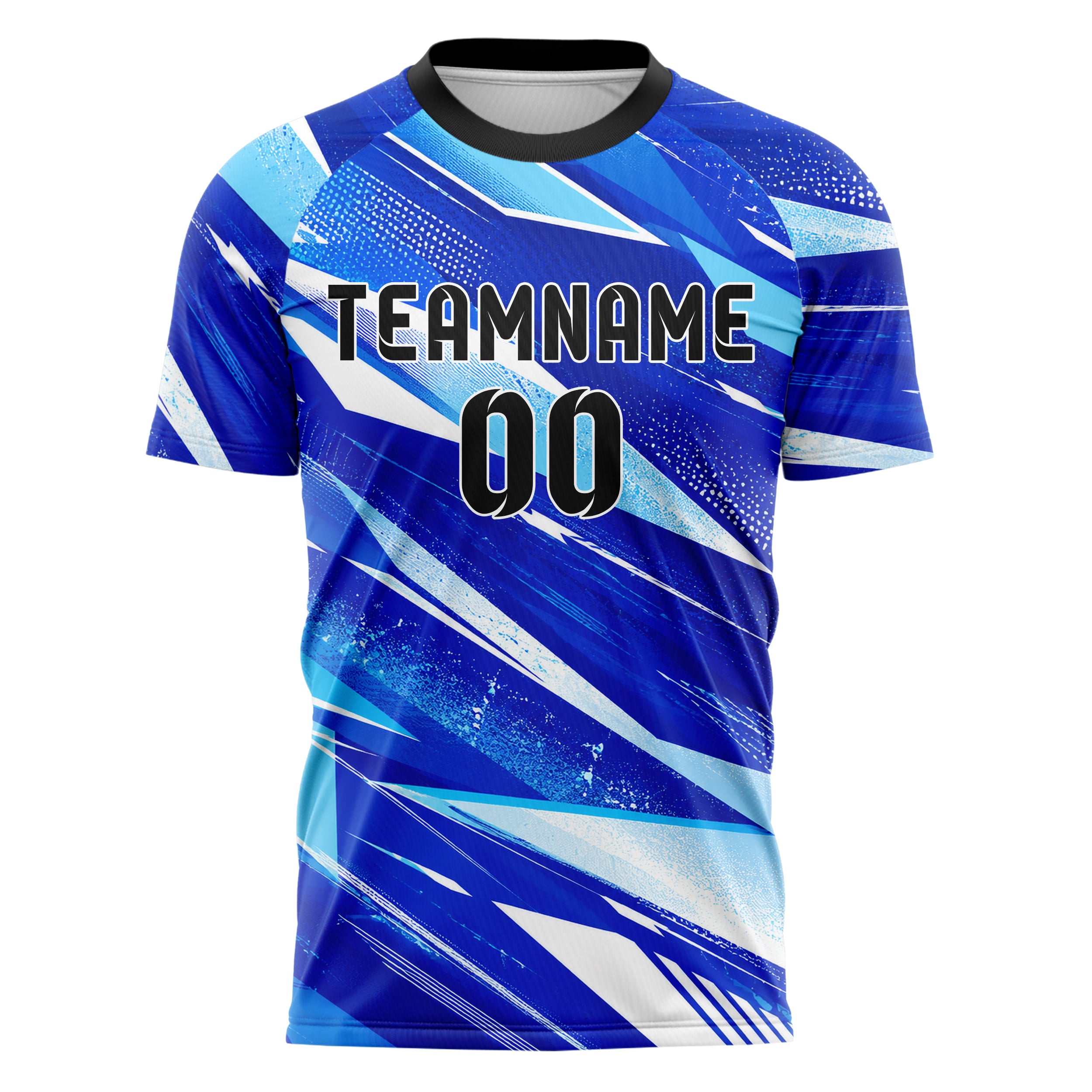 Royalblau lebendiges abstrakte Linien Polygon Shards Design 12-0250 individuelles Fußballtrikot front