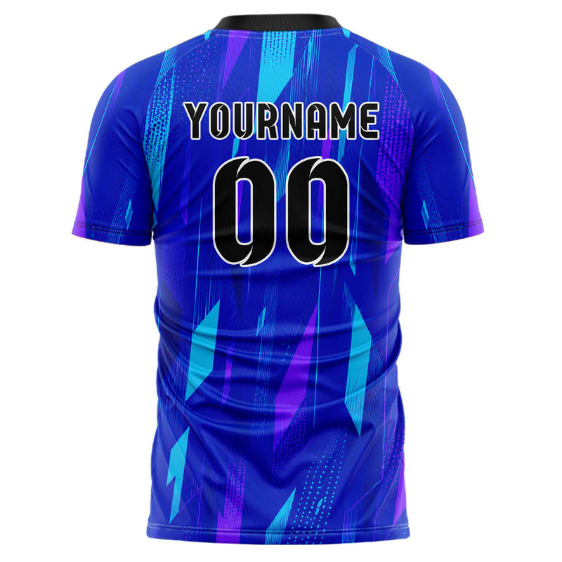 Royalblau lebendiges abstrakte Linien Polygon Shards Design 12-0362 individuelles Fußballtrikot back