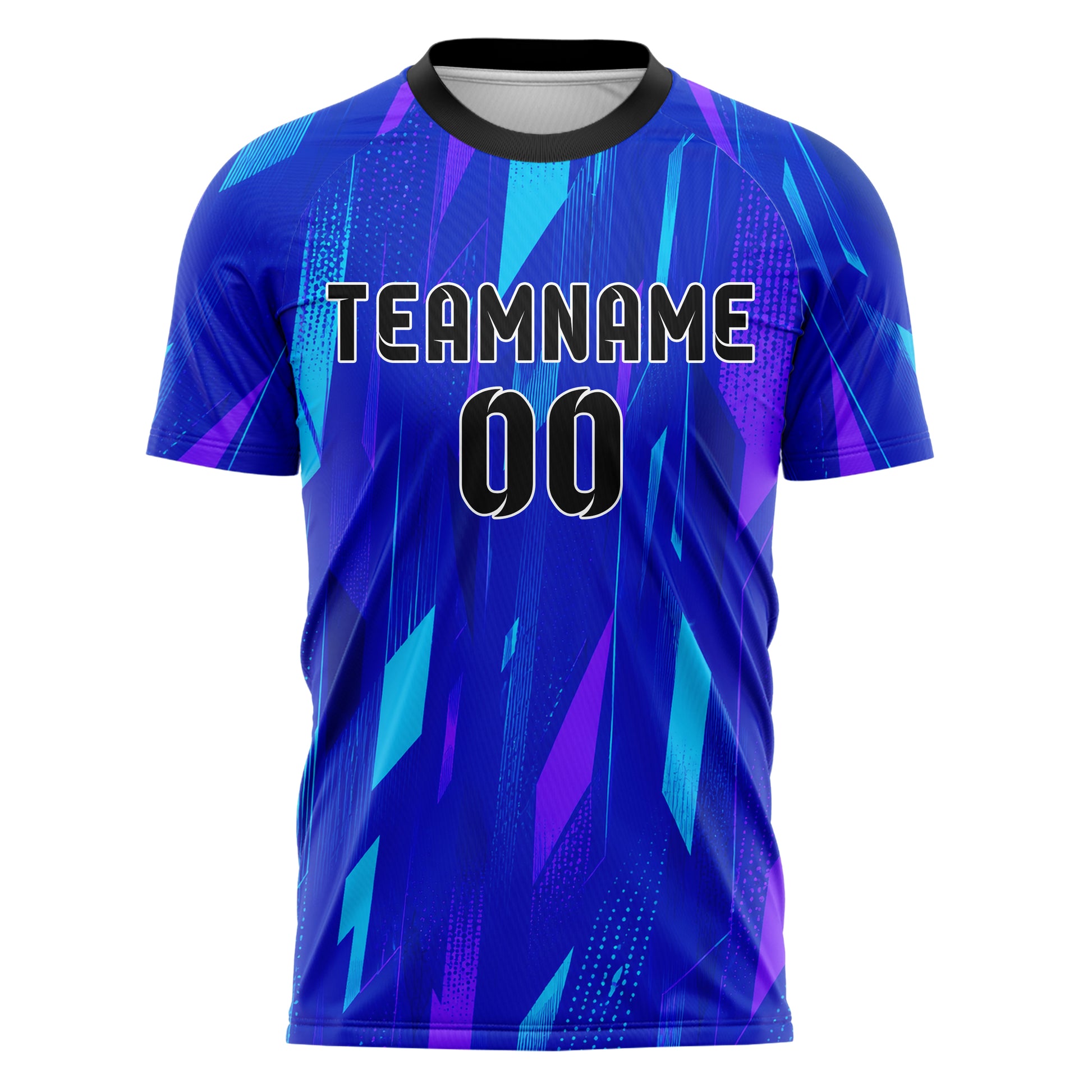 Royalblau lebendiges abstrakte Linien Polygon Shards Design 12-0362 individuelles Fußballtrikot front