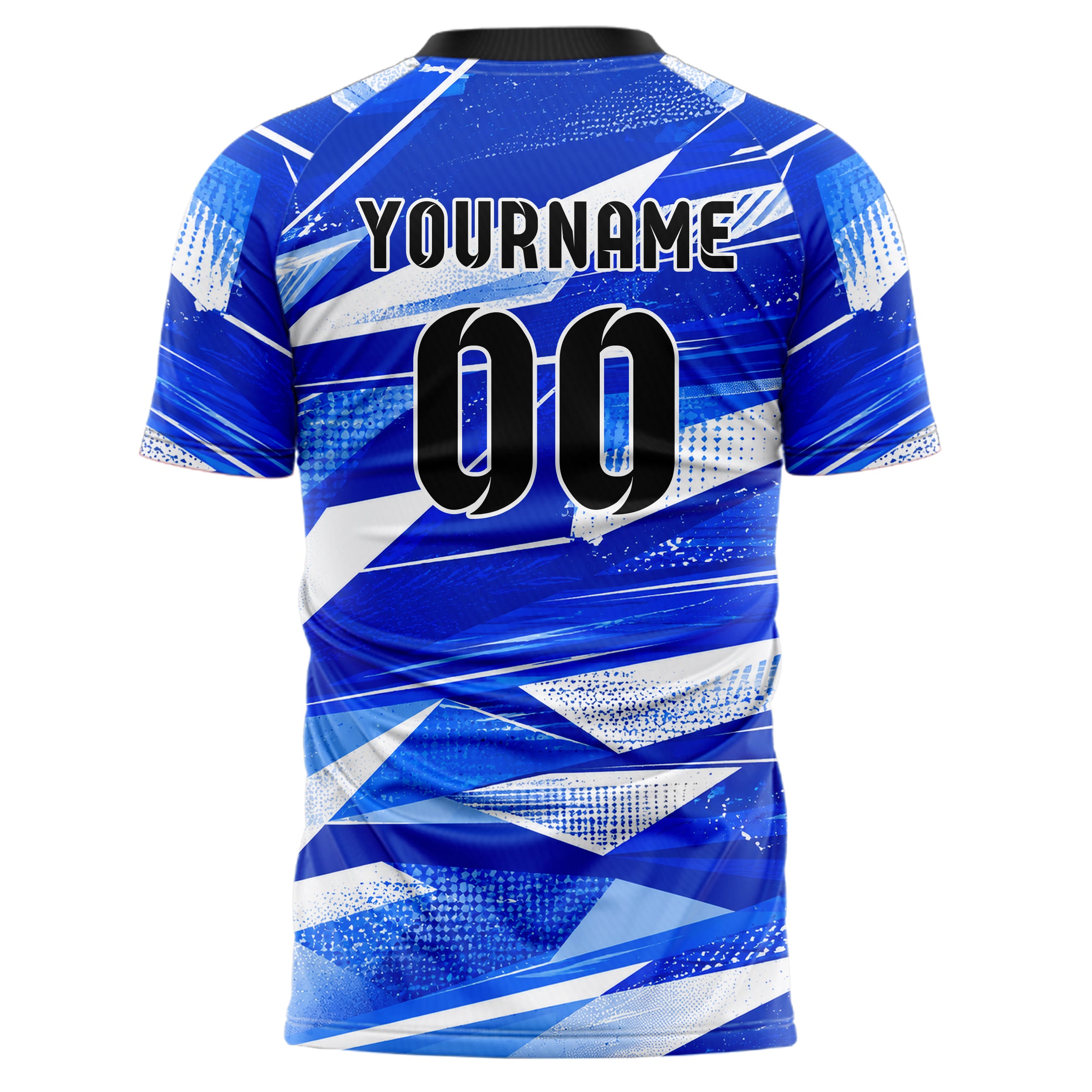 Royalblau lebendiges abstrakte Linien Polygon Shards Design 12-0394 individuelles Fußballtrikot back