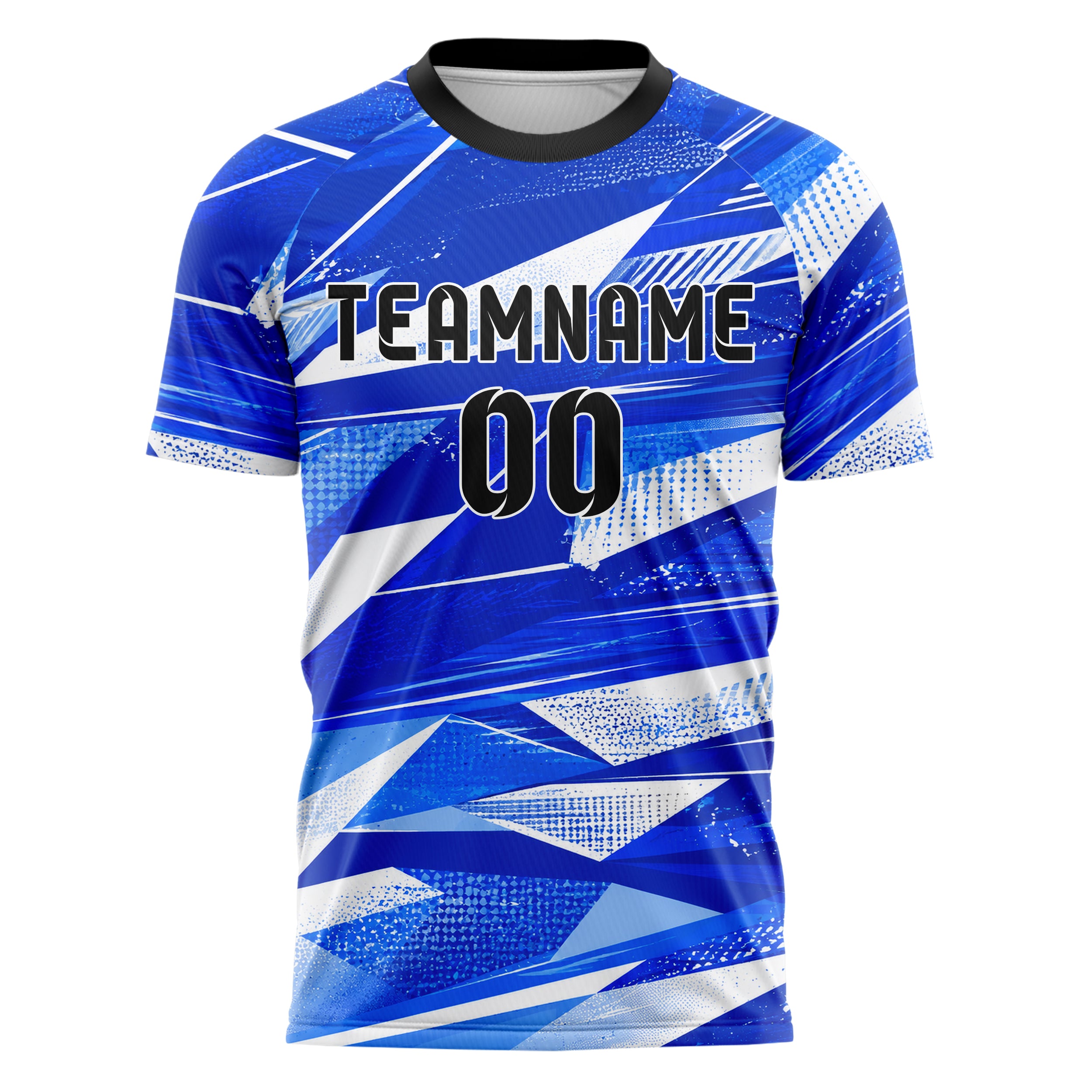 Royalblau lebendiges abstrakte Linien Polygon Shards Design 12-0394 individuelles Fußballtrikot front