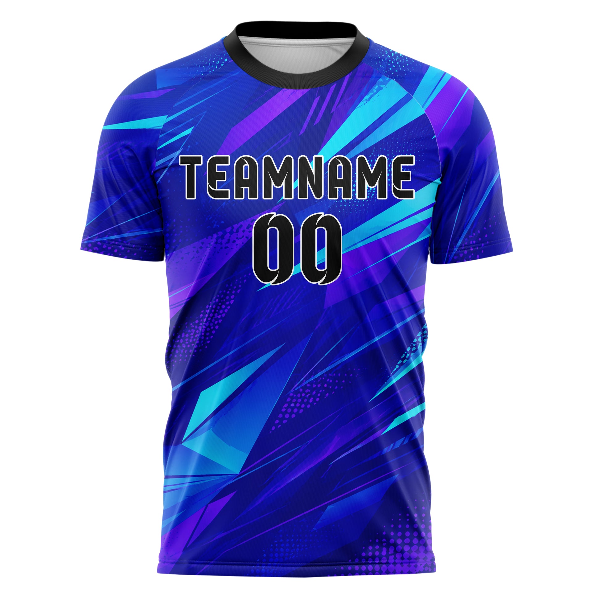 Royalblau lebendiges abstrakte Linien Polygon Shards Design 12-0530 individuelles Fußballtrikot front