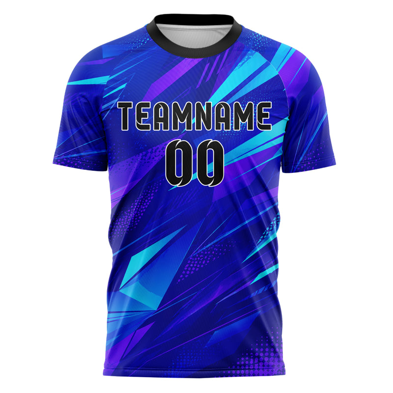 Royalblau lebendiges abstrakte Linien Polygon Shards Design 12-0530 individuelles Fußballtrikot front