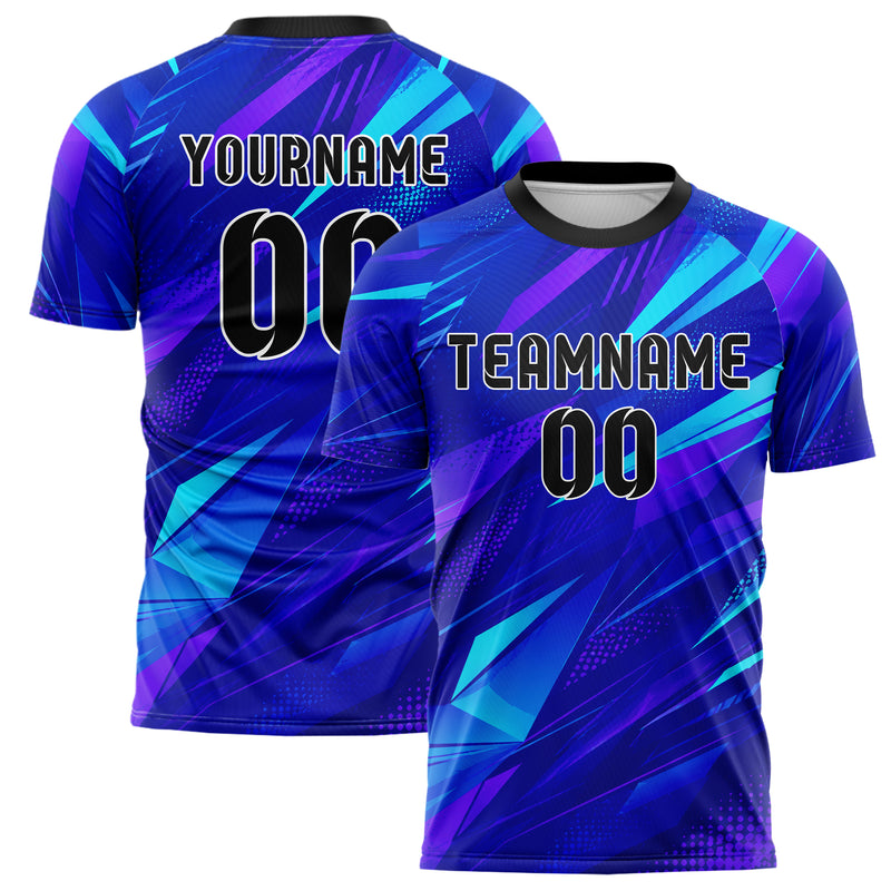 Royalblau lebendiges abstrakte Linien Polygon Shards Design 12-0530 individuelles Fußballtrikot main