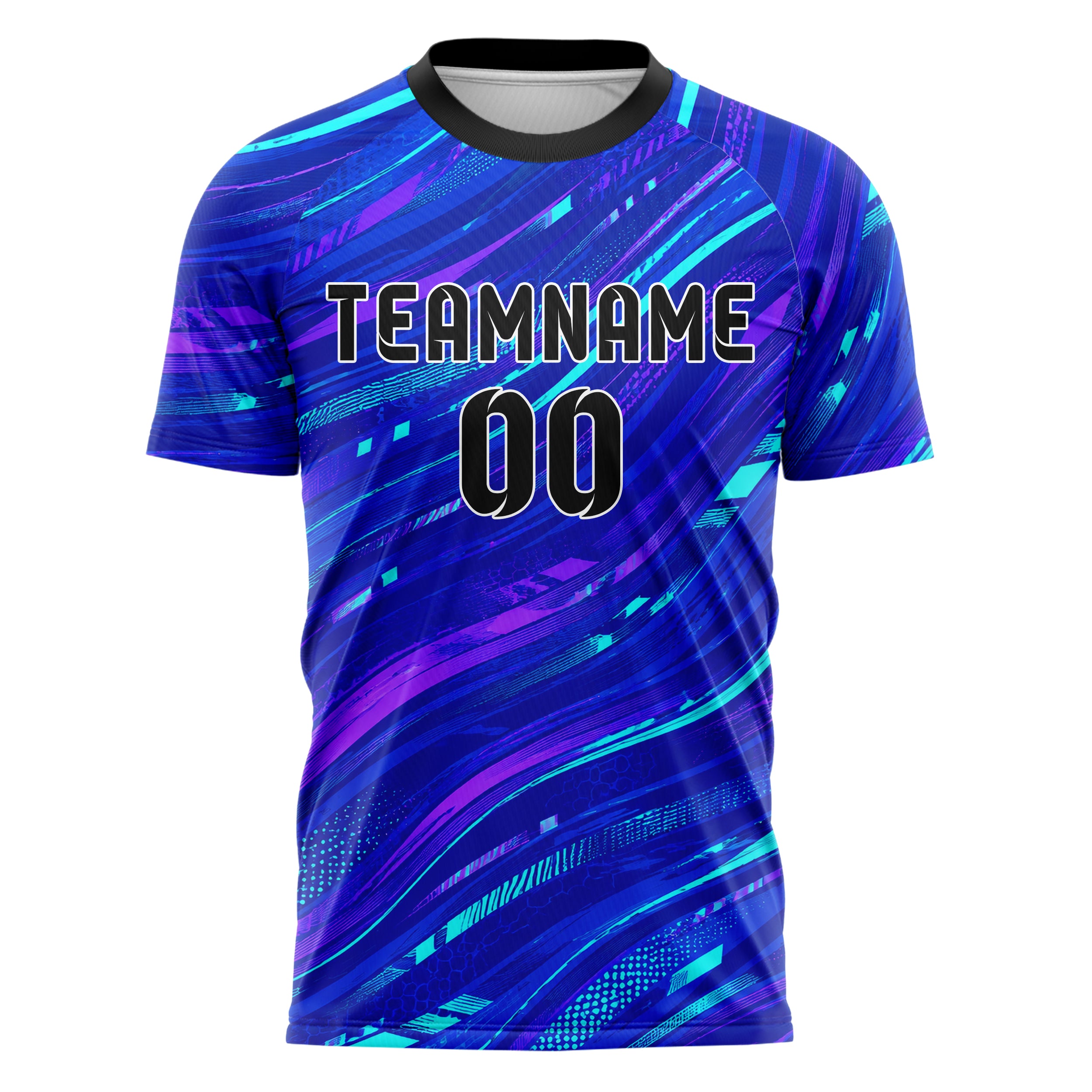 Royalblau lebendiges abstrakte Linien wavy Parallel Curves Design 12-0446 individuelles Fußballtrikot front
