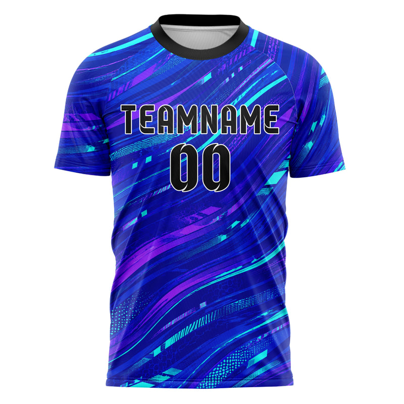 Royalblau lebendiges abstrakte Linien wavy Parallel Curves Design 12-0446 individuelles Fußballtrikot front