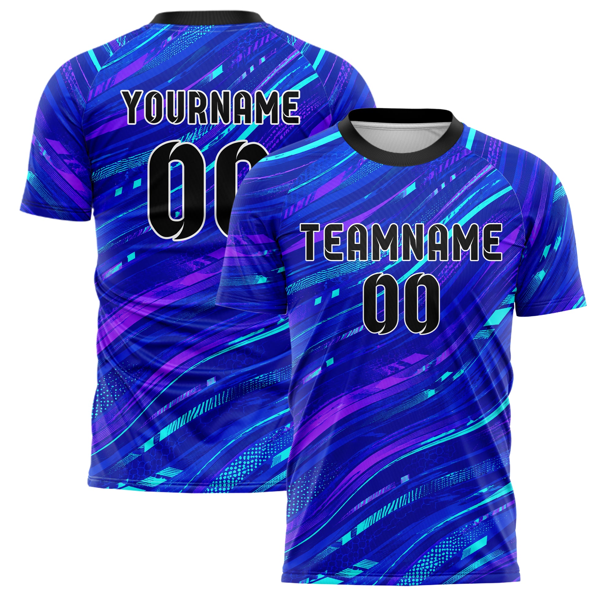 Royalblau lebendiges abstrakte Linien wavy Parallel Curves Design 12-0446 individuelles Fußballtrikot main