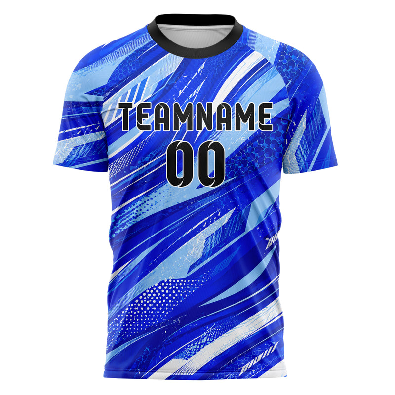 Royalblau lebendiges abstrakte Linien wavy Parallel Curves Design 12-0478 individuelles Fußballtrikot front