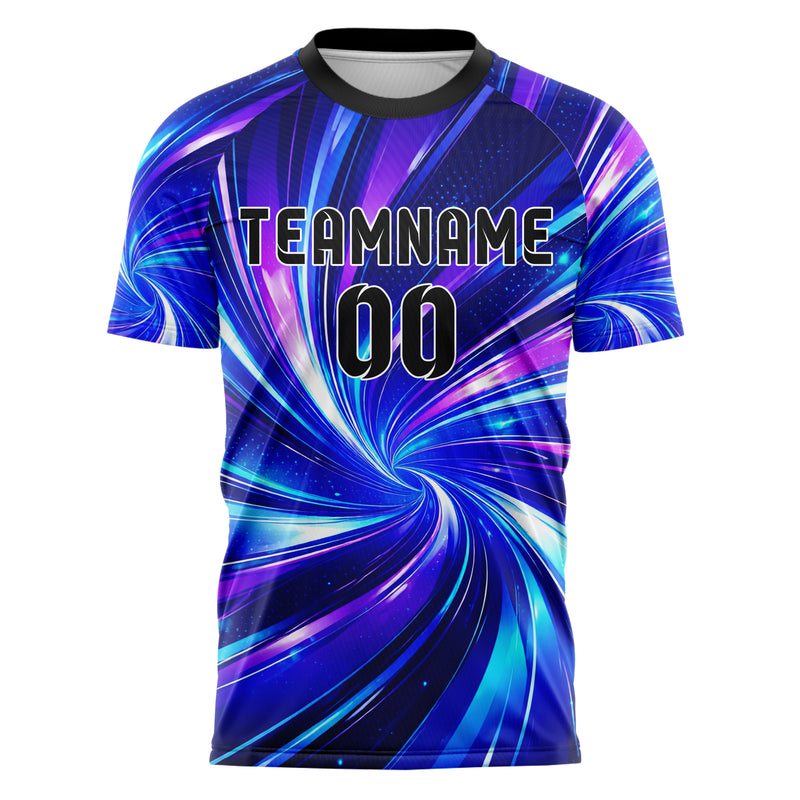 Royalblau lebendiges abstrakte Linien wavy Parallel Curves Design 12-0614 individuelles Fußballtrikot front