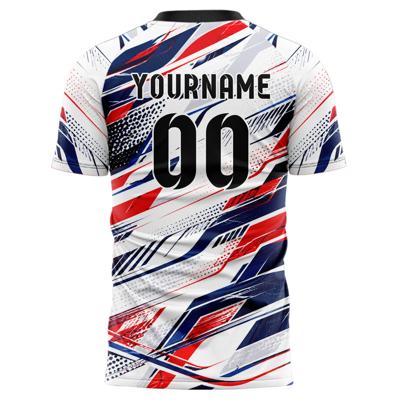 Weiss klassisches abstrakte Linien asymmetrische Vector Panels Design 12-0257 individuelles Fußballtrikot back