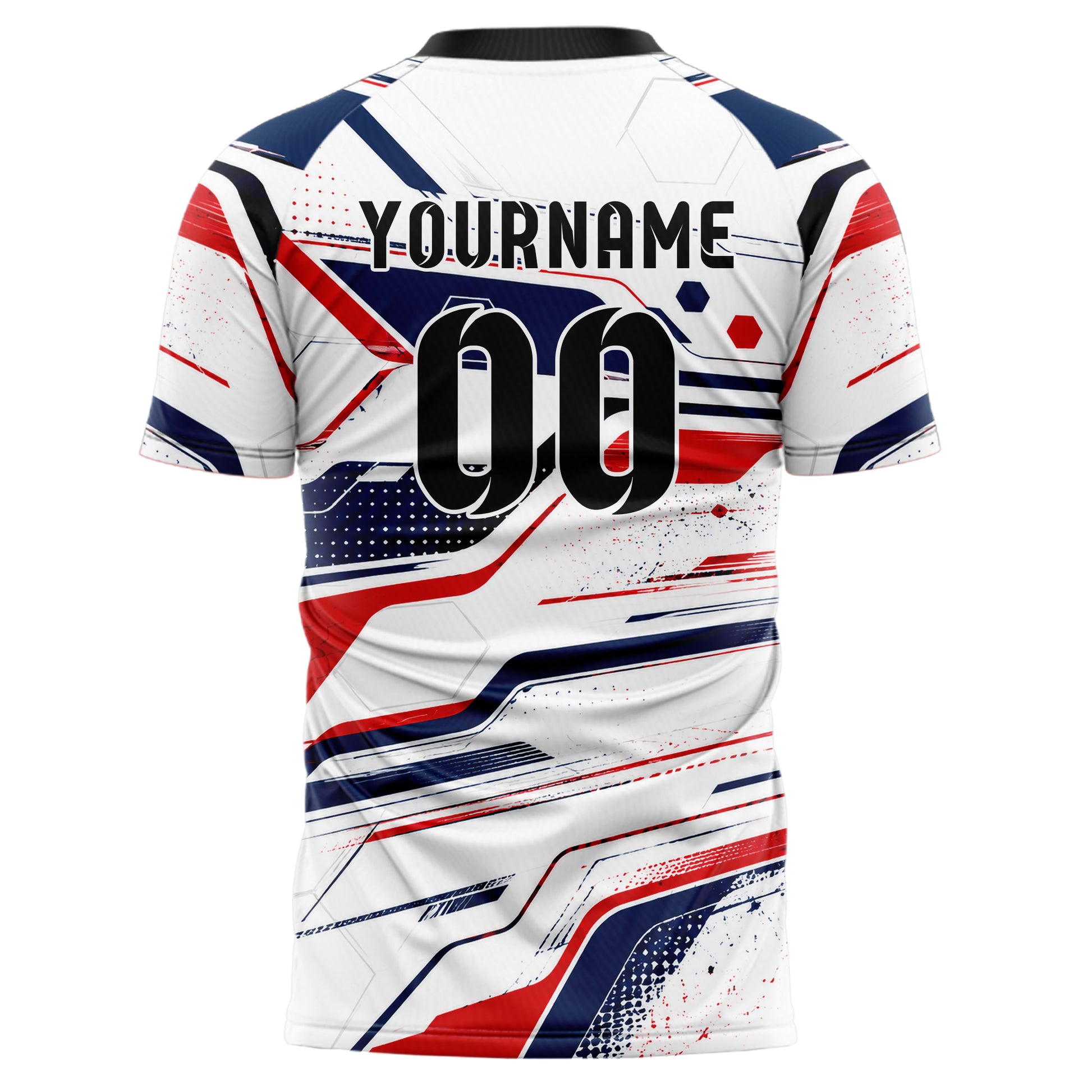 Weiss klassisches abstrakte Linien Hexagons Curve Lines Design 12-0029 individuelles Fußballtrikot back