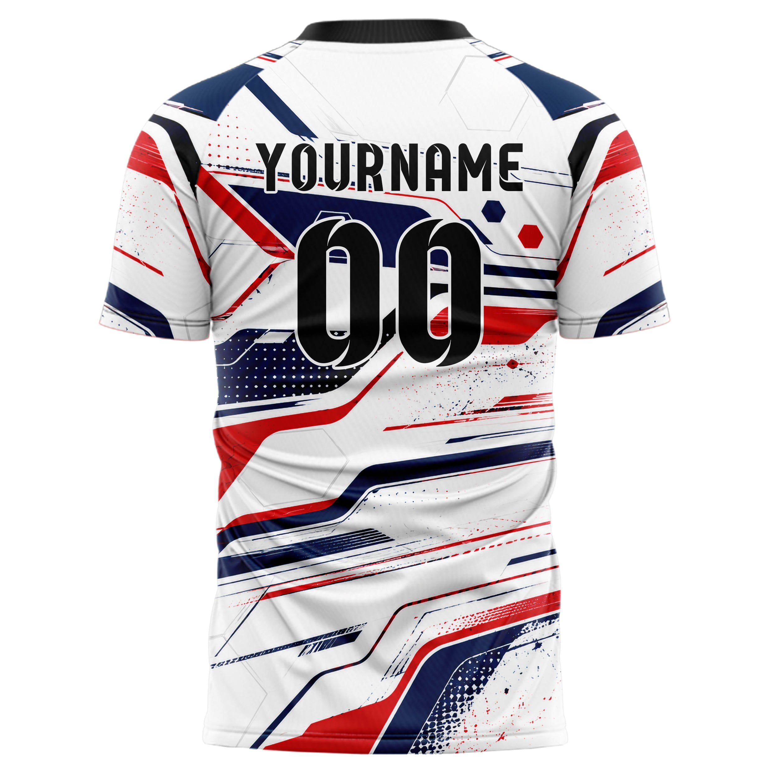 Weiss klassisches abstrakte Linien Hexagons Curve Lines Design 12-0029 individuelles Fußballtrikot back