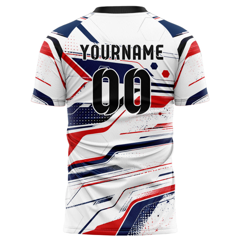 Weiss klassisches abstrakte Linien Hexagons Curve Lines Design 12-0029 individuelles Fußballtrikot back