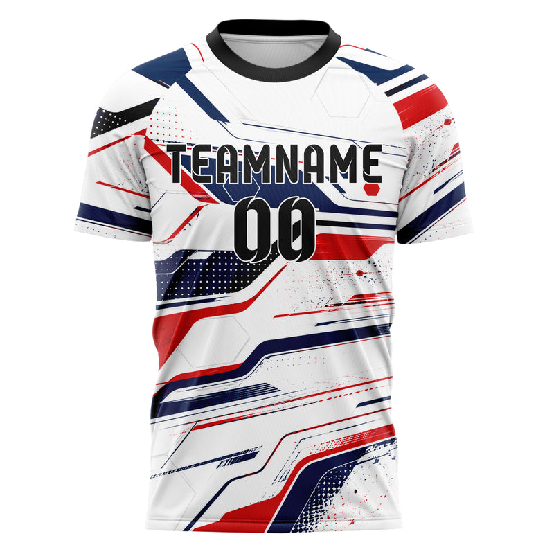 Weiss klassisches abstrakte Linien Hexagons Curve Lines Design 12-0029 individuelles Fußballtrikot front