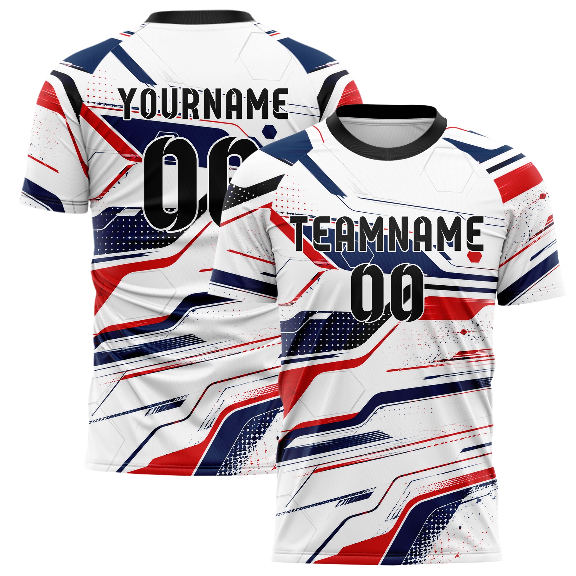 Weiss klassisches abstrakte Linien Hexagons Curve Lines Design 12-0029 individuelles Fußballtrikot main