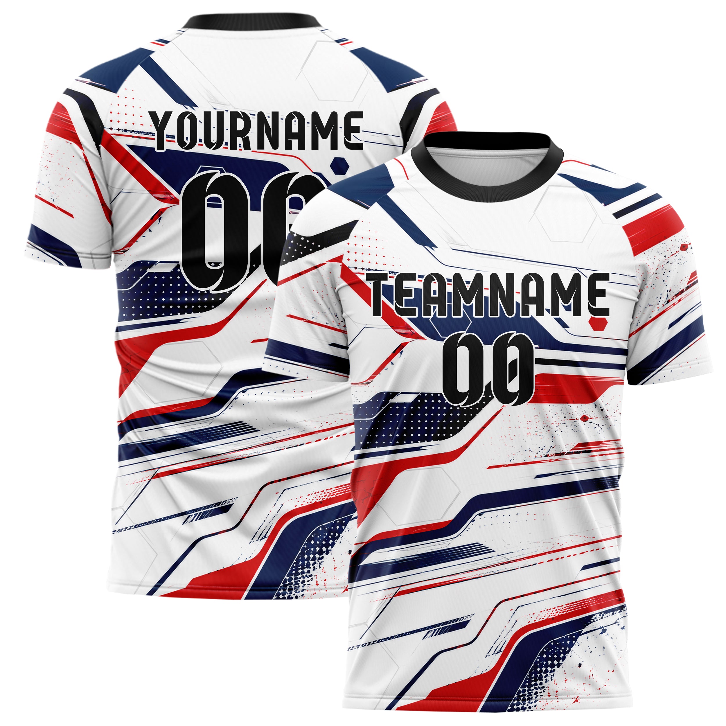 Weiss klassisches abstrakte Linien Hexagons Curve Lines Design 12-0029 individuelles Fußballtrikot main