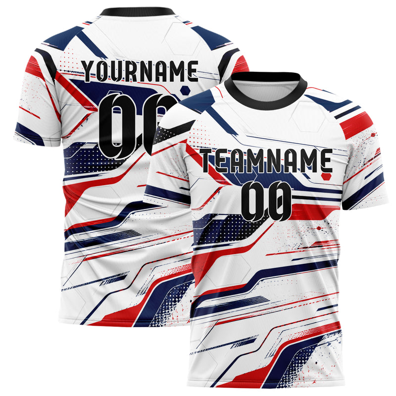 Weiss klassisches abstrakte Linien Hexagons Curve Lines Design 12-0029 individuelles Fußballtrikot main