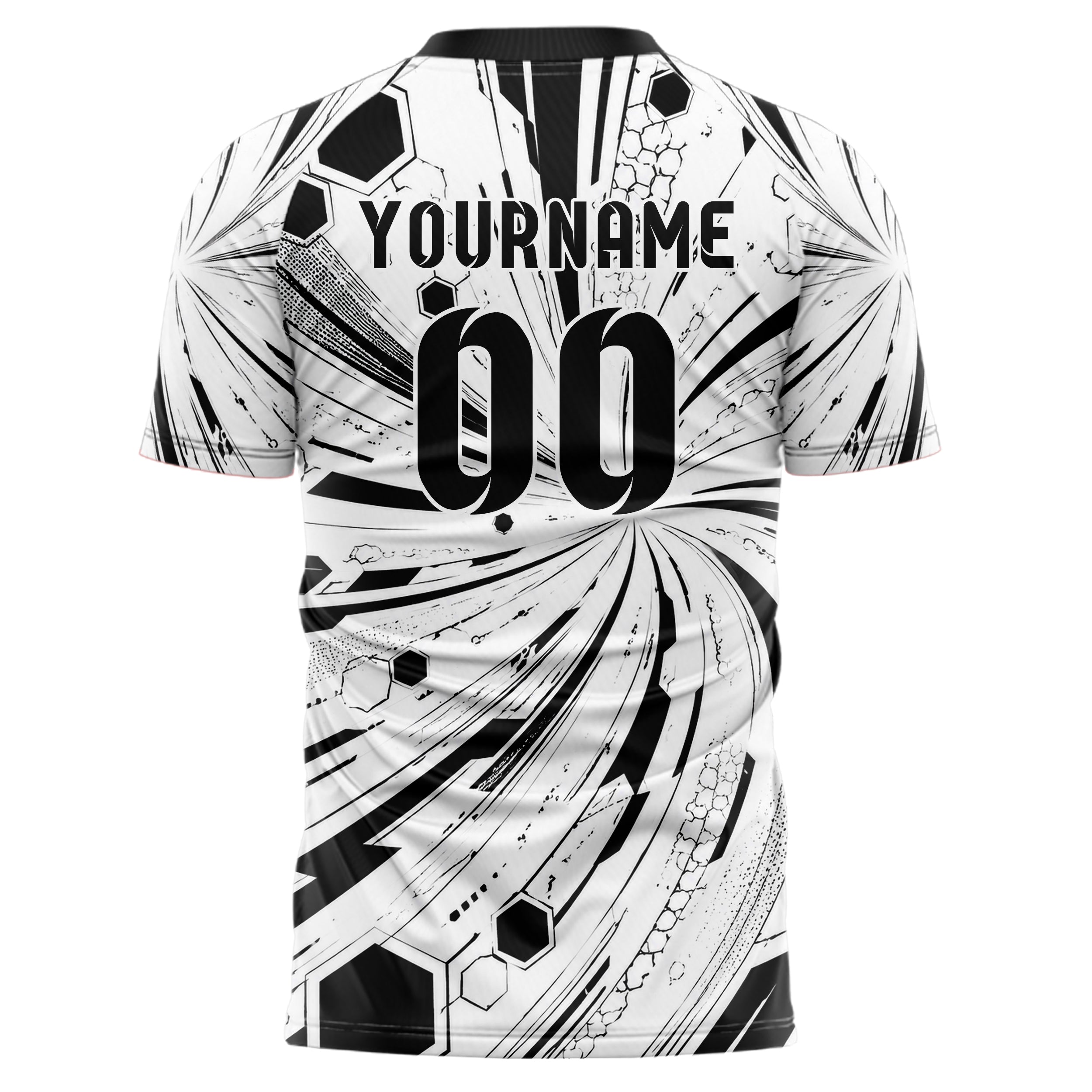 Weiss klassisches abstrakte Linien Hexagons Curve Lines Design 12-0109 individuelles Fußballtrikot back