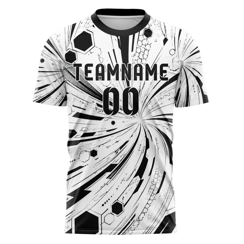 Weiss klassisches abstrakte Linien Hexagons Curve Lines Design 12-0109 individuelles Fußballtrikot front