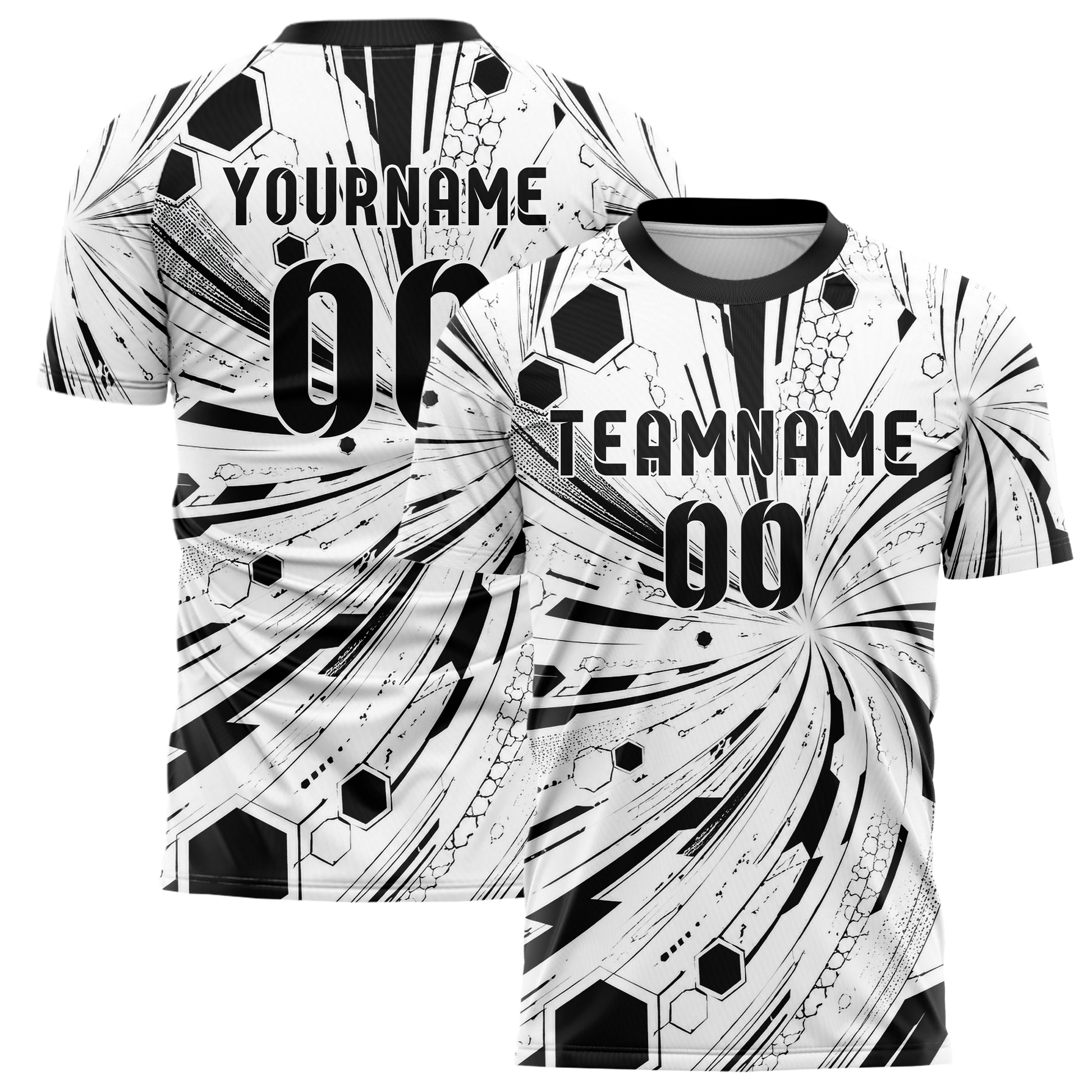 Weiss klassisches abstrakte Linien Hexagons Curve Lines Design 12-0109 individuelles Fußballtrikot main