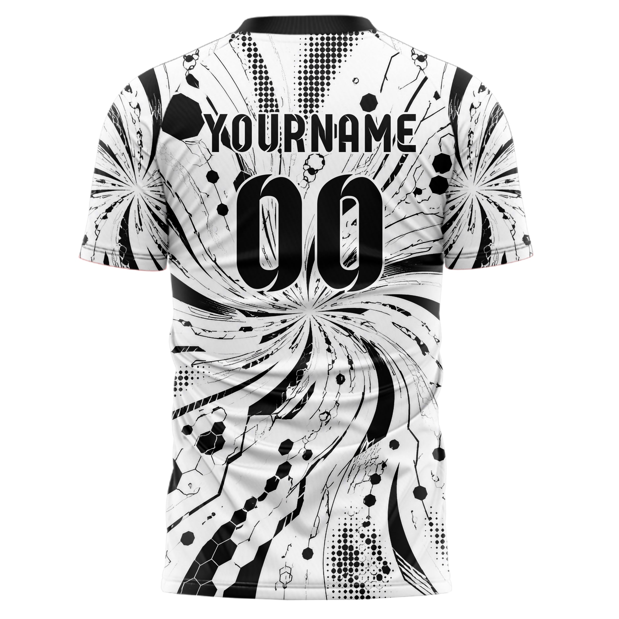 Weiss klassisches abstrakte Linien Hexagons Curve Lines Design 12-0157 individuelles Fußballtrikot back