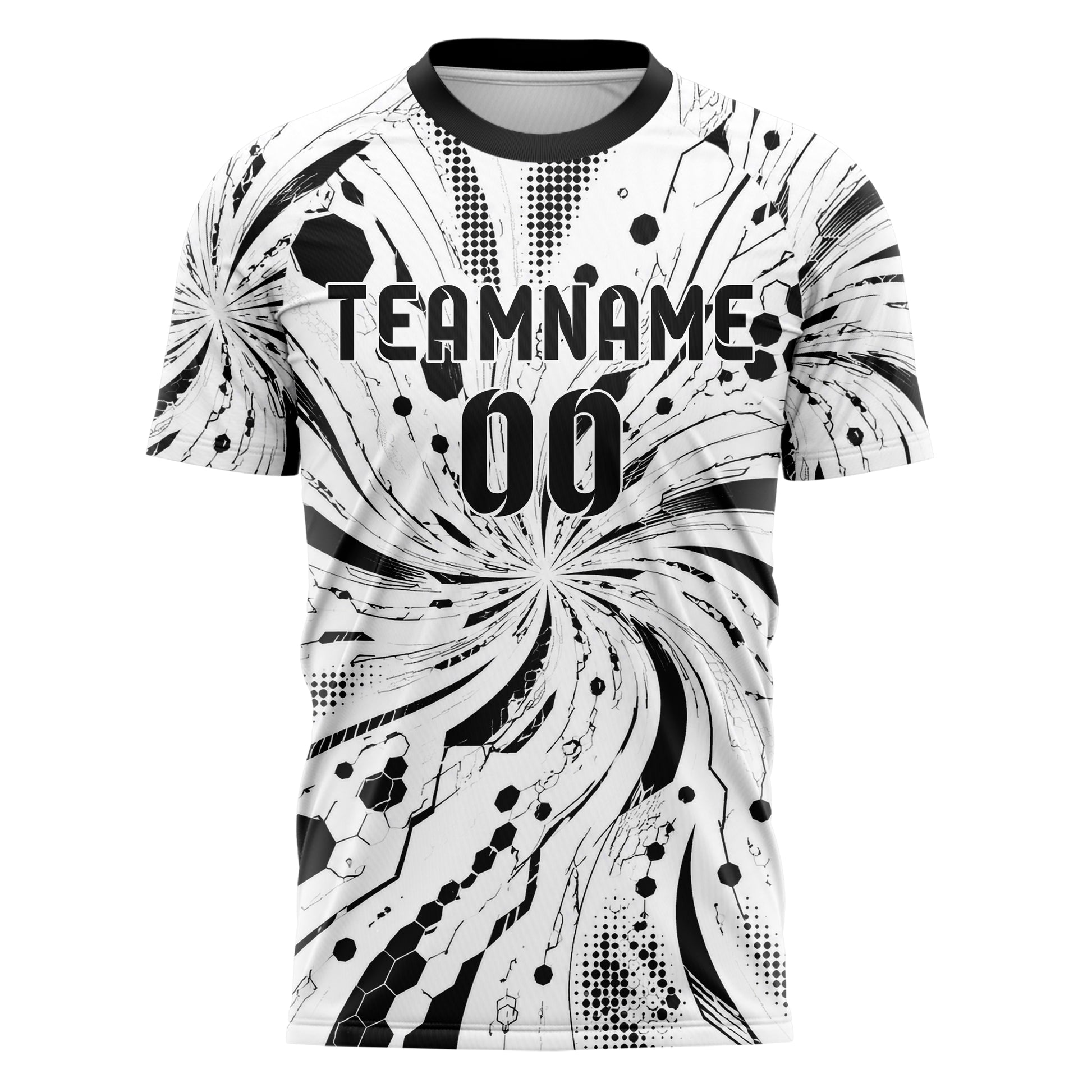 Weiss klassisches abstrakte Linien Hexagons Curve Lines Design 12-0157 individuelles Fußballtrikot front
