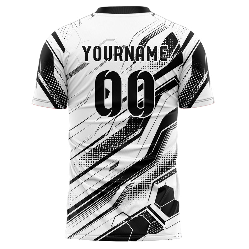 Weiss klassisches abstrakte Linien Hexagons Curve Lines Design 12-0277 individuelles Fußballtrikot back