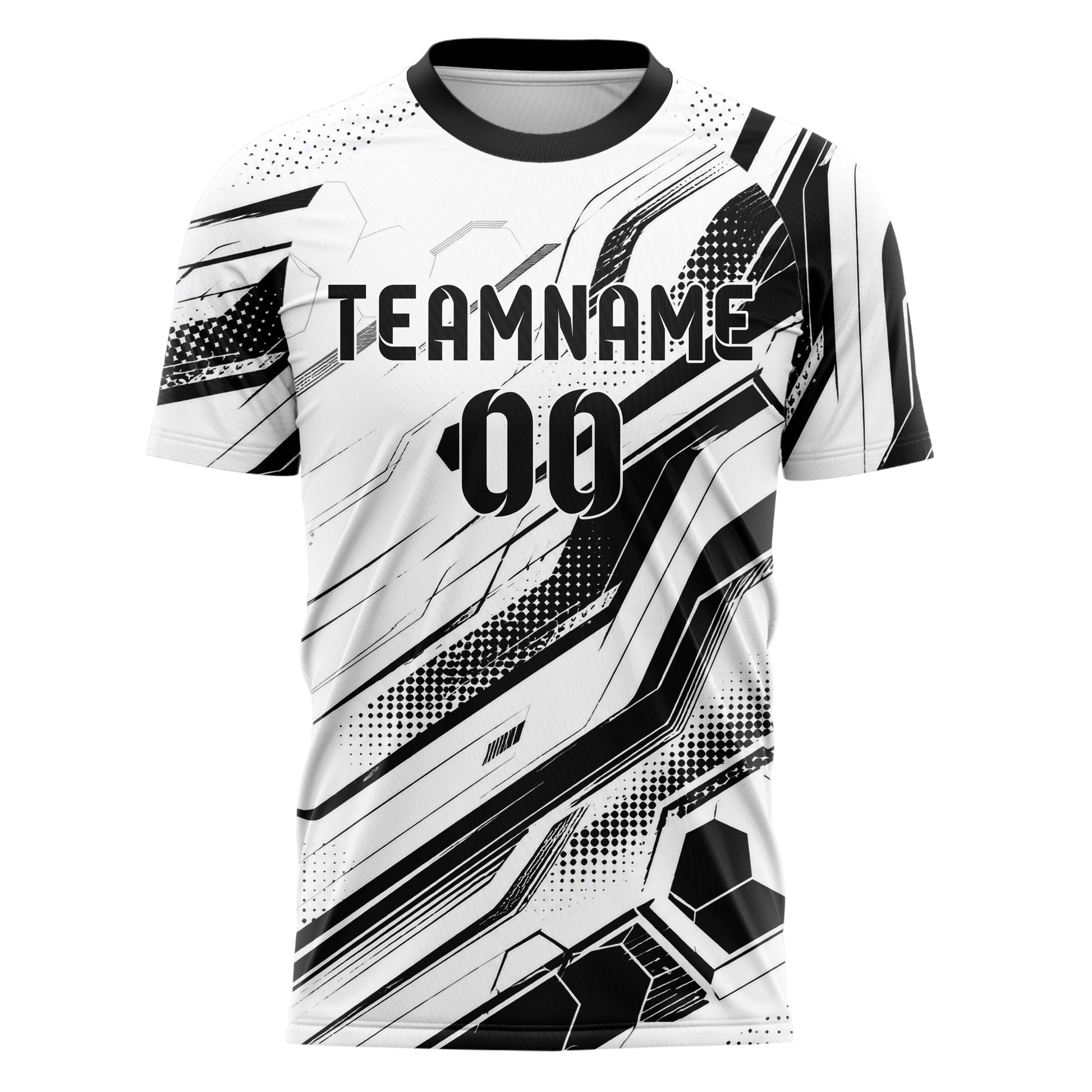Weiss klassisches abstrakte Linien Hexagons Curve Lines Design 12-0277 individuelles Fußballtrikot front