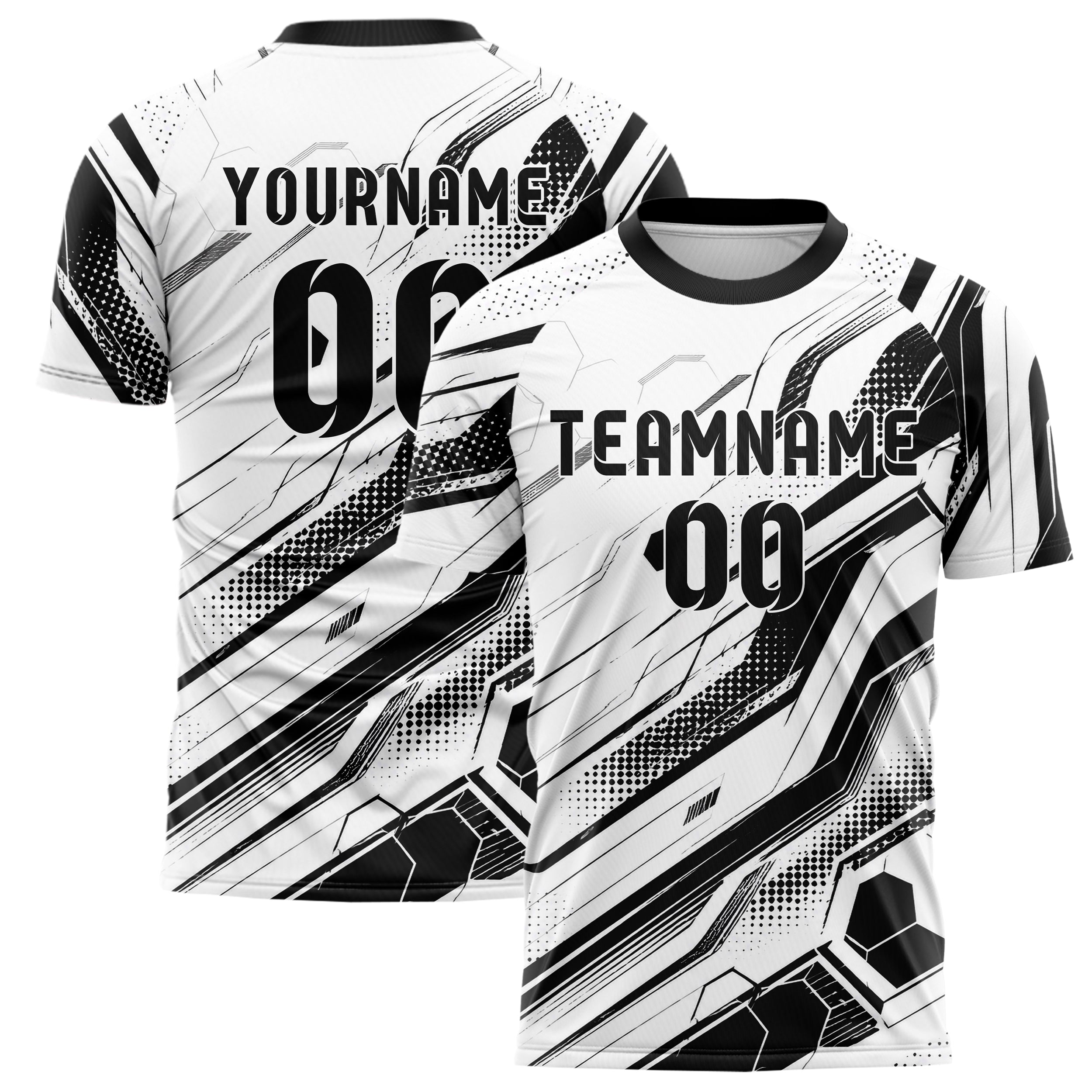 Weiss klassisches abstrakte Linien Hexagons Curve Lines Design 12-0277 individuelles Fußballtrikot main